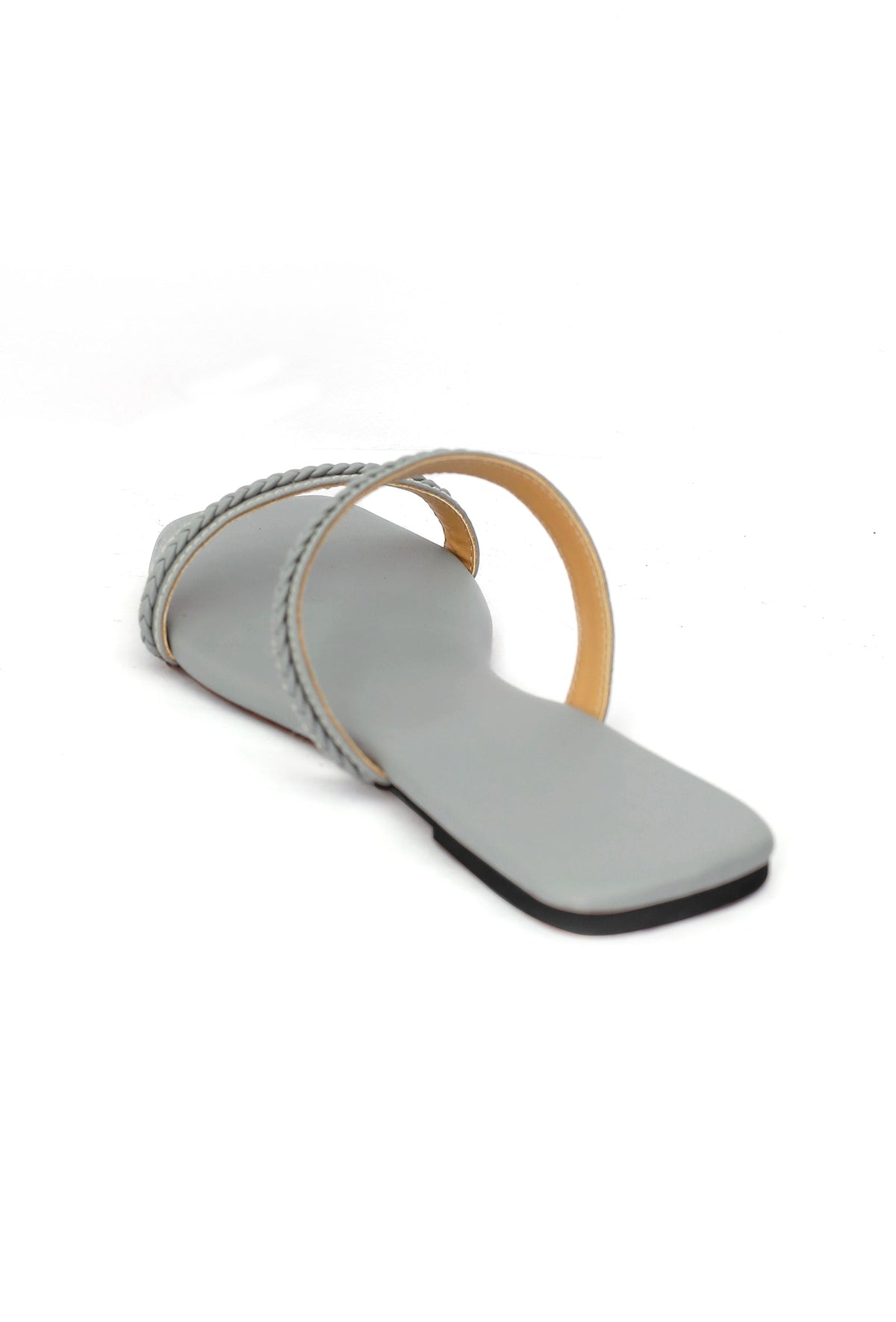 Pastel Grey Braided Cruelty Free Leather Sliders サイズ EU41