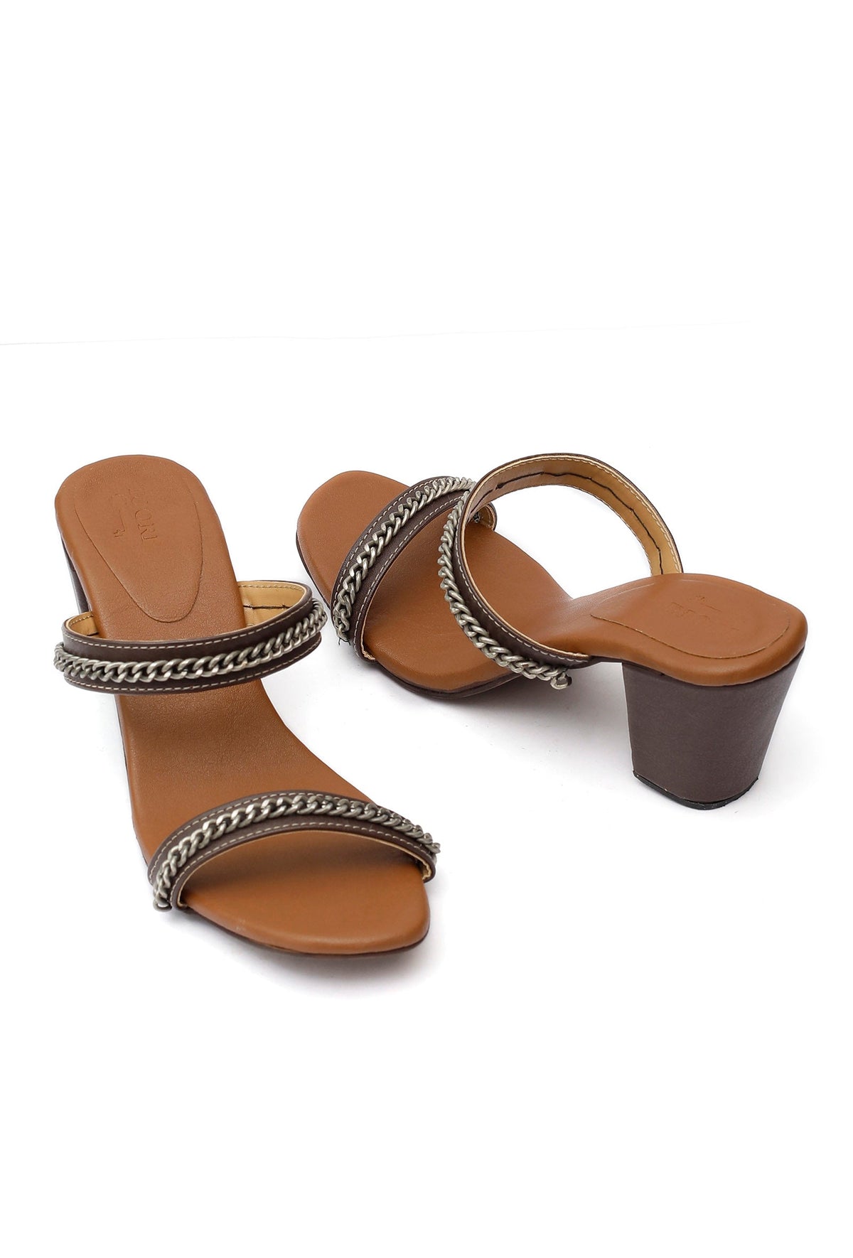 Umber Brown Chain Cruelty-Free Leather Heels サイズ EU35