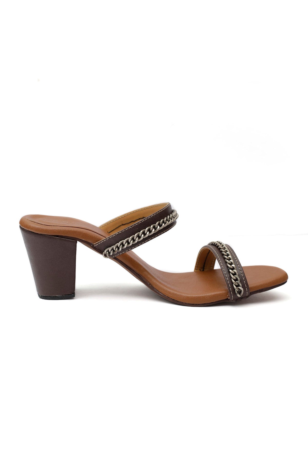 Umber Brown Chain Cruelty-Free Leather Heels サイズ EU38