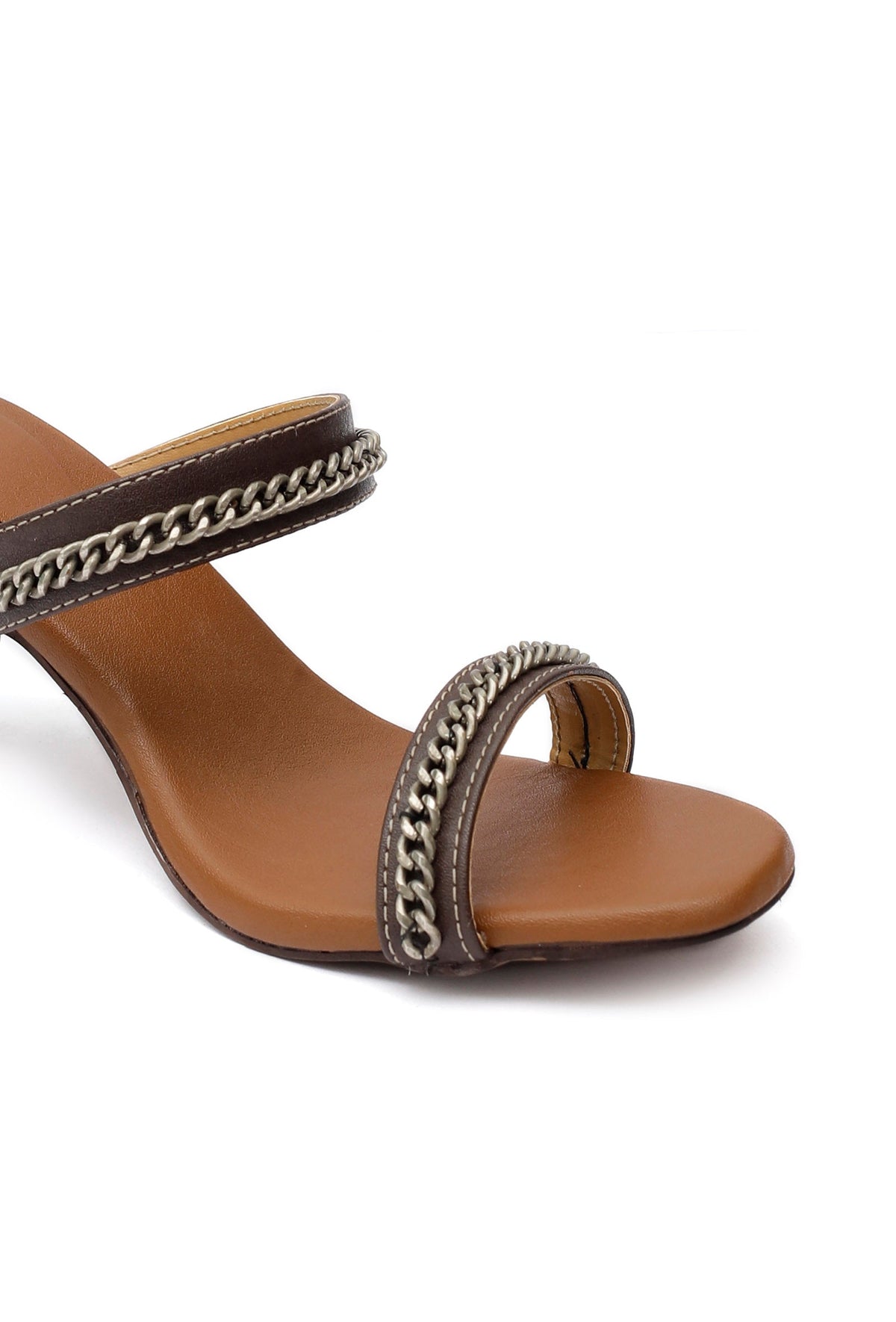 Umber Brown Chain Cruelty-Free Leather Heels サイズ EU36
