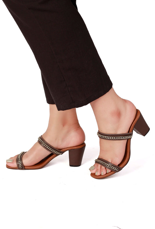 Umber Brown Chain Cruelty-Free Leather Heels サイズ EU38