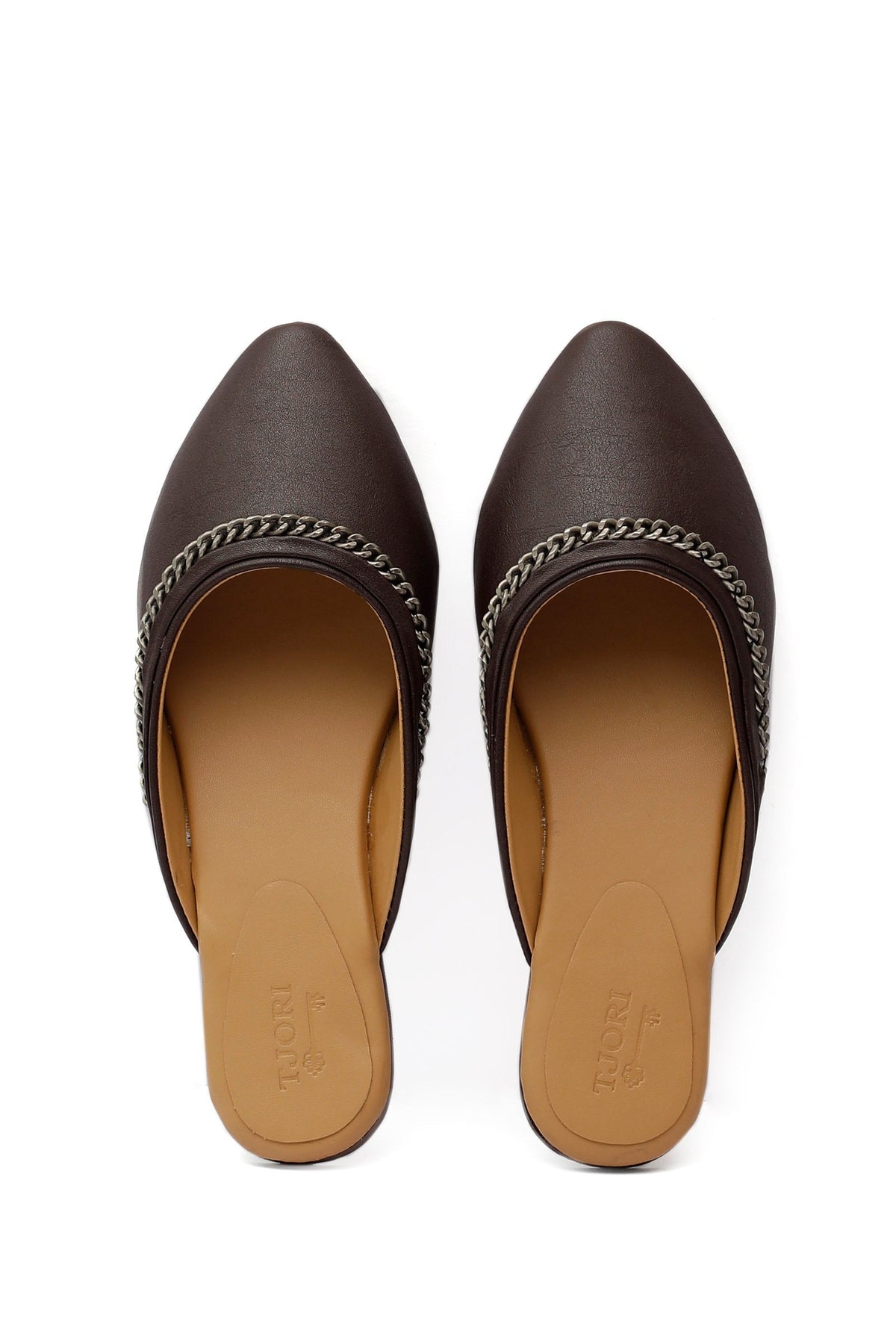 Wood Brown Chain Cruelty-Free Leather Mules サイズ EU39