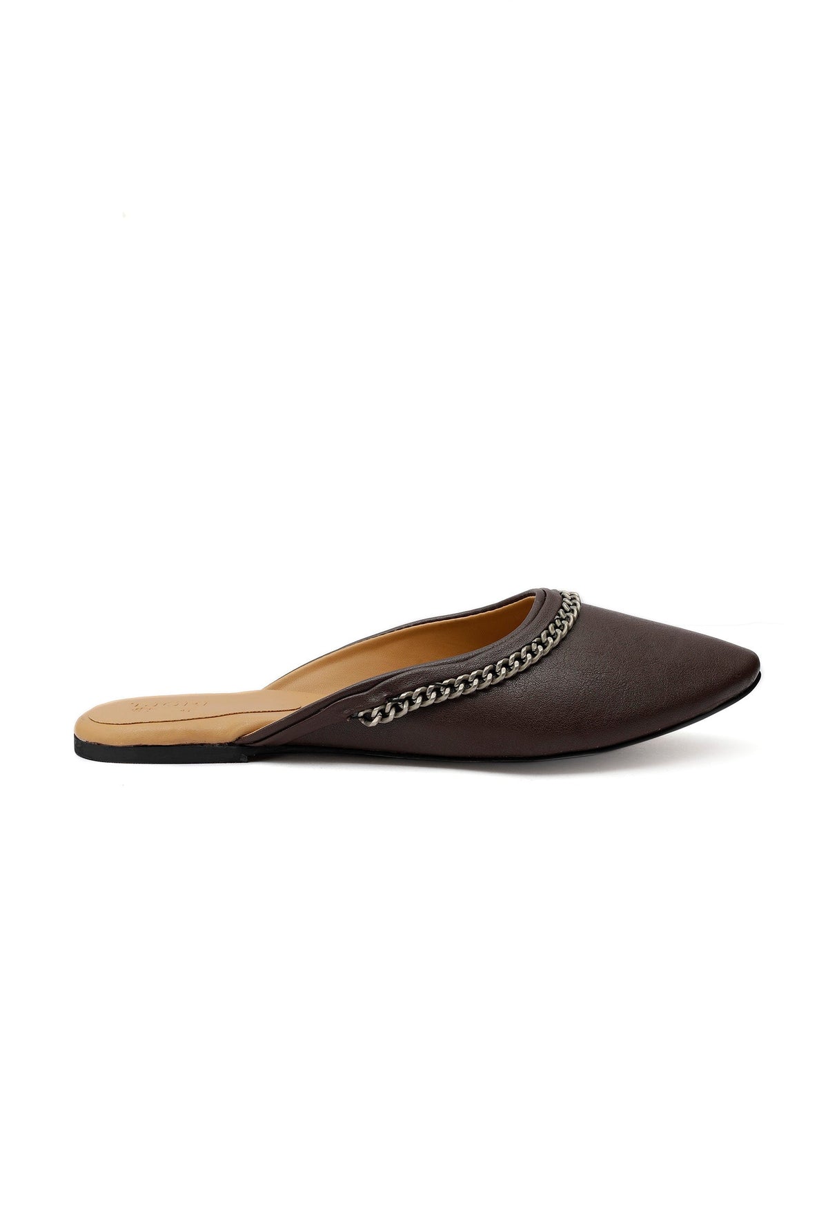 Wood Brown Chain Cruelty-Free Leather Mules サイズ EU36