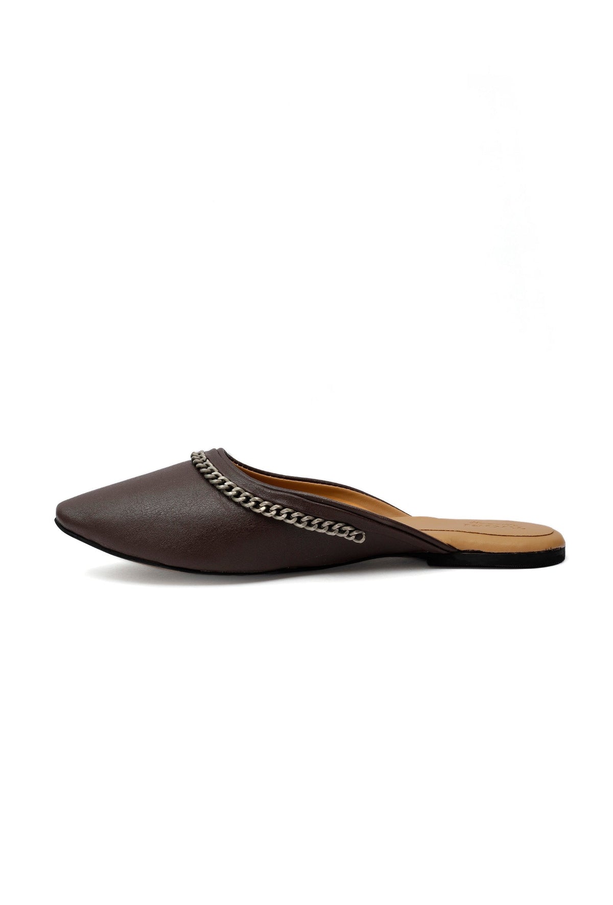 Wood Brown Chain Cruelty-Free Leather Mules サイズ EU39