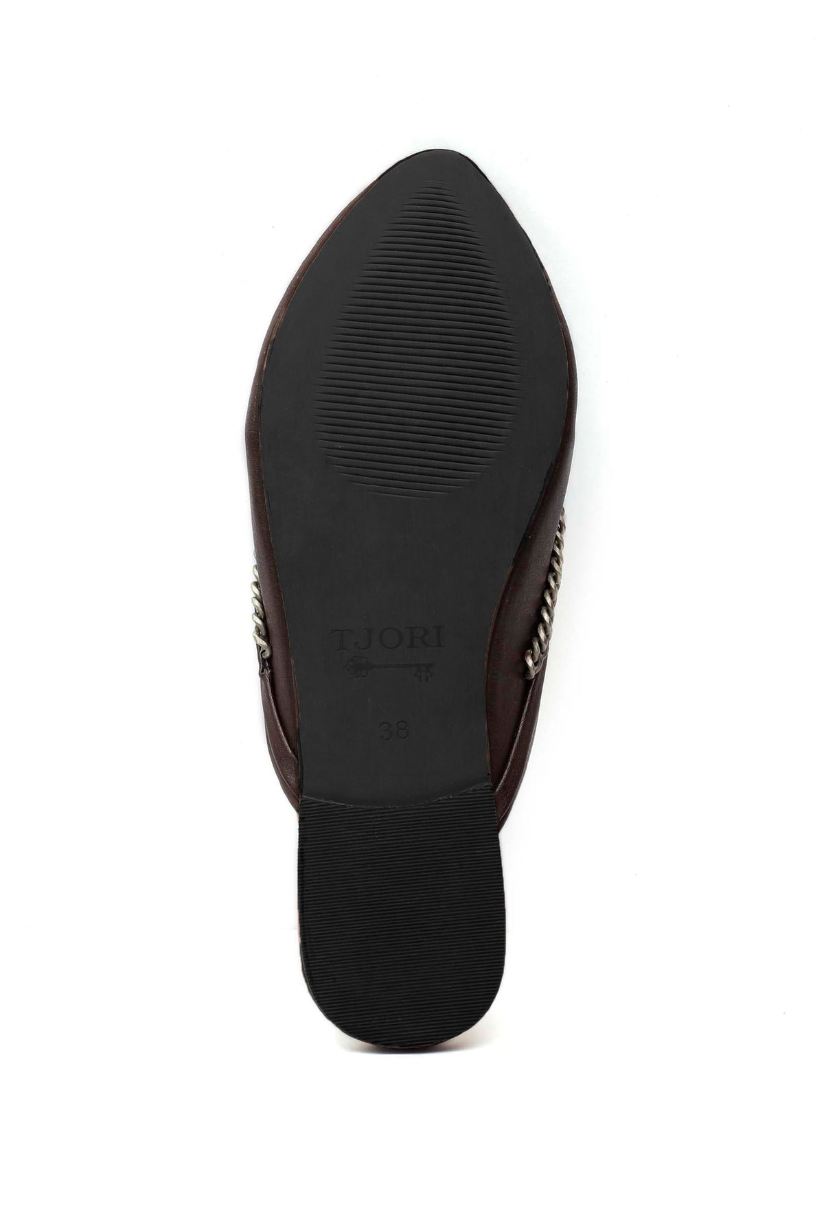 Wood Brown Chain Cruelty-Free Leather Mules サイズ EU36