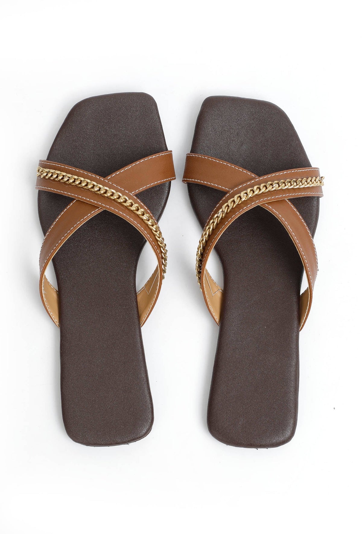 Tan Brown Criss Cross Cruelty-Free Leather Flats サイズ EU41