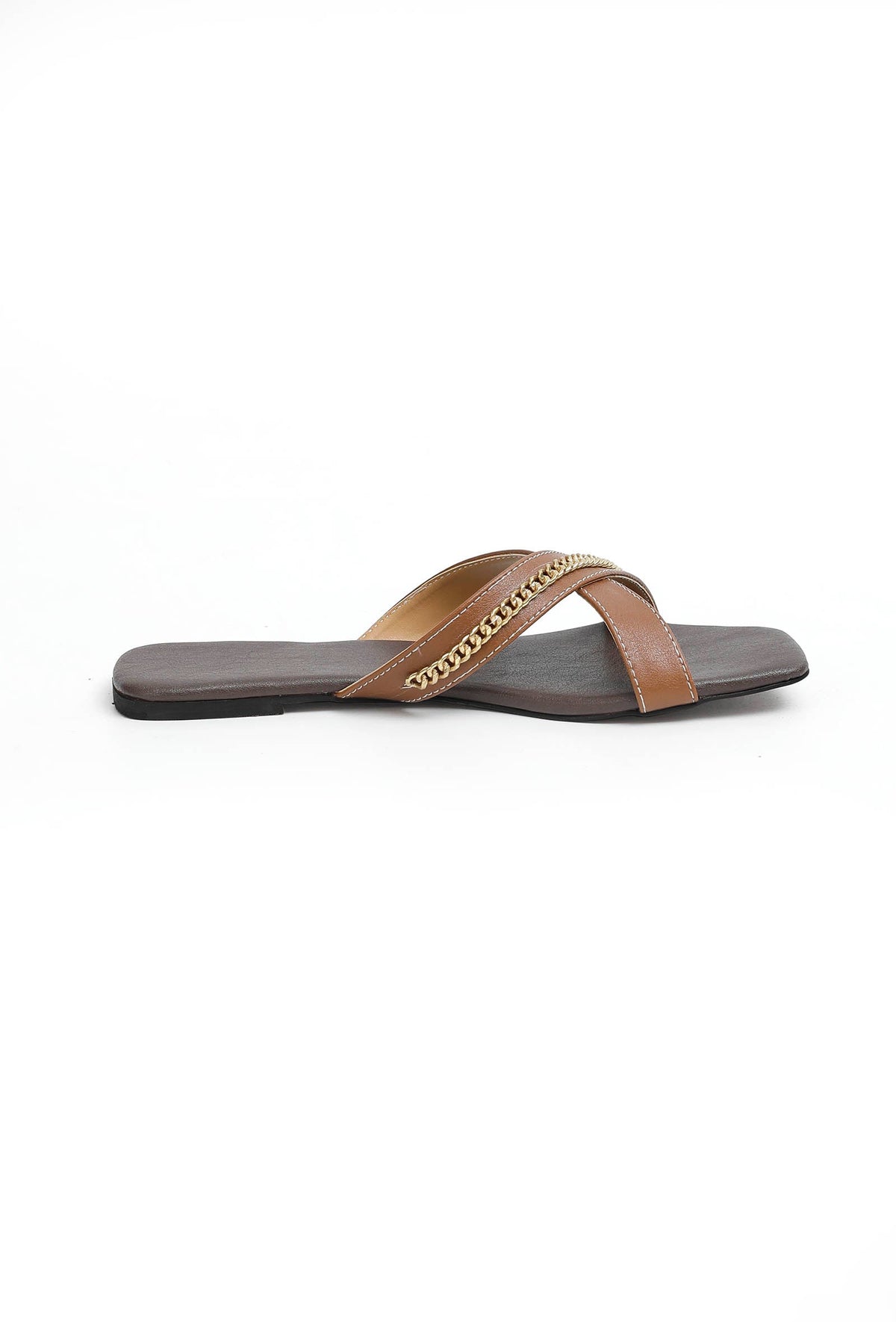 Tan Brown Criss Cross Cruelty-Free Leather Flats サイズ EU36