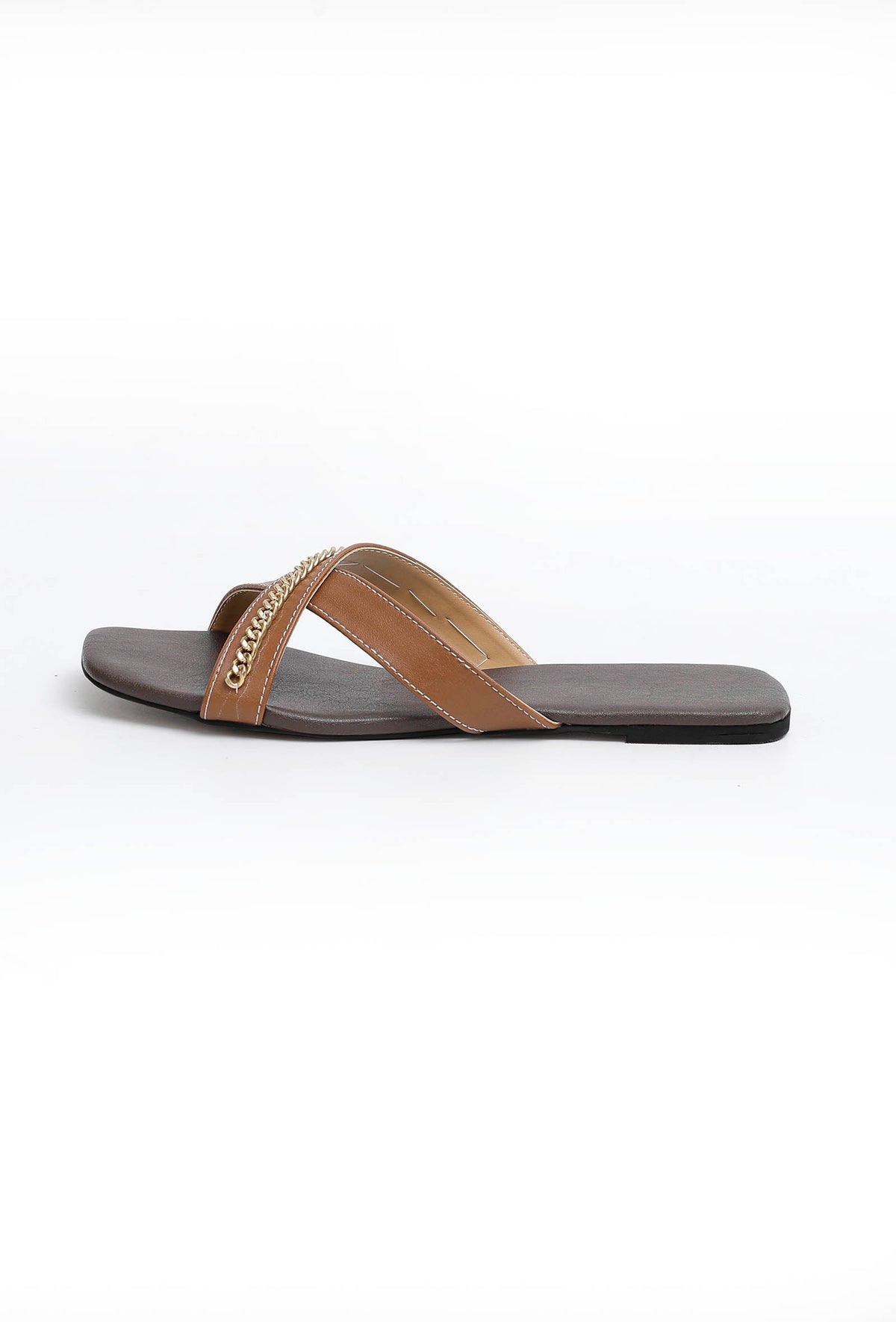 Tan Brown Criss Cross Cruelty-Free Leather Flats サイズ EU41