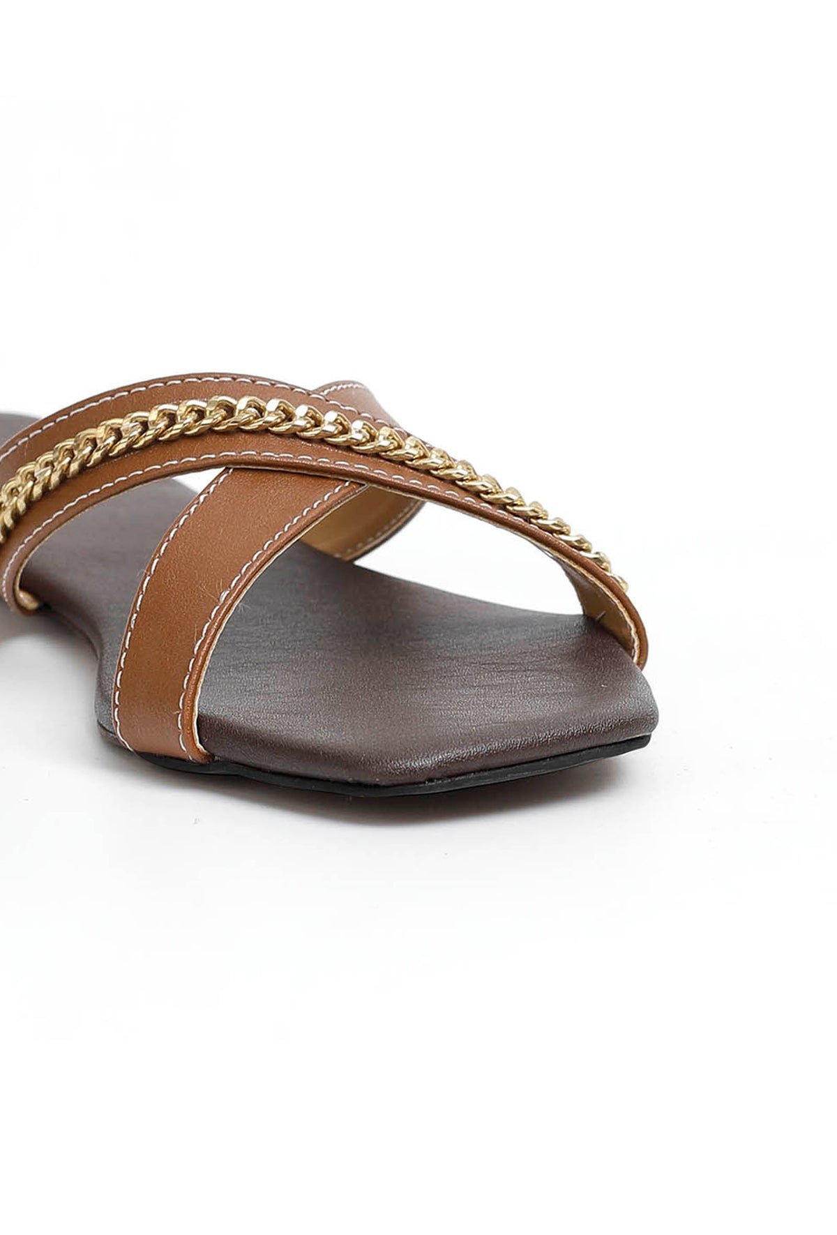 Tan Brown Criss Cross Cruelty-Free Leather Flats サイズ EU38