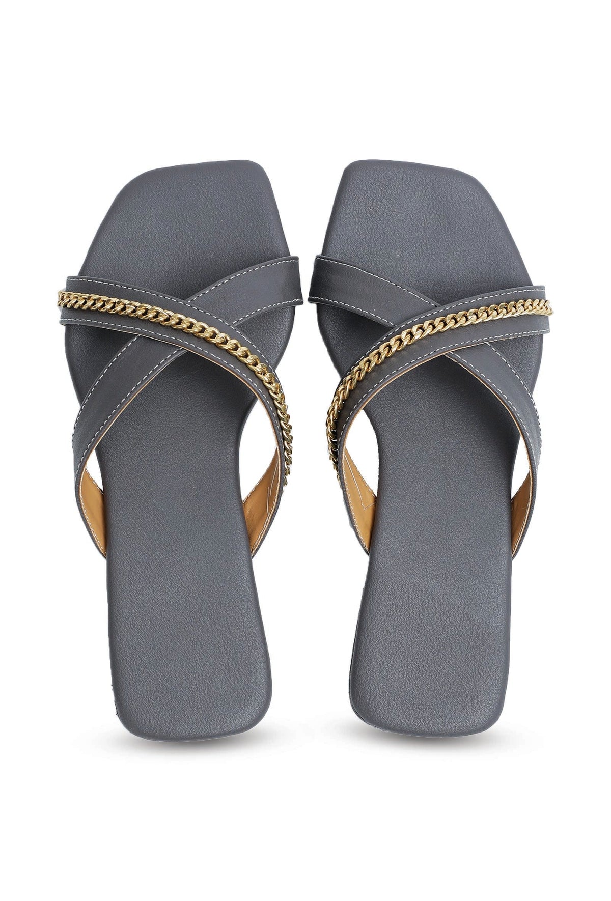 Sepia Grey Criss Cross Cruelty-Free Leather Flats サイズ EU38