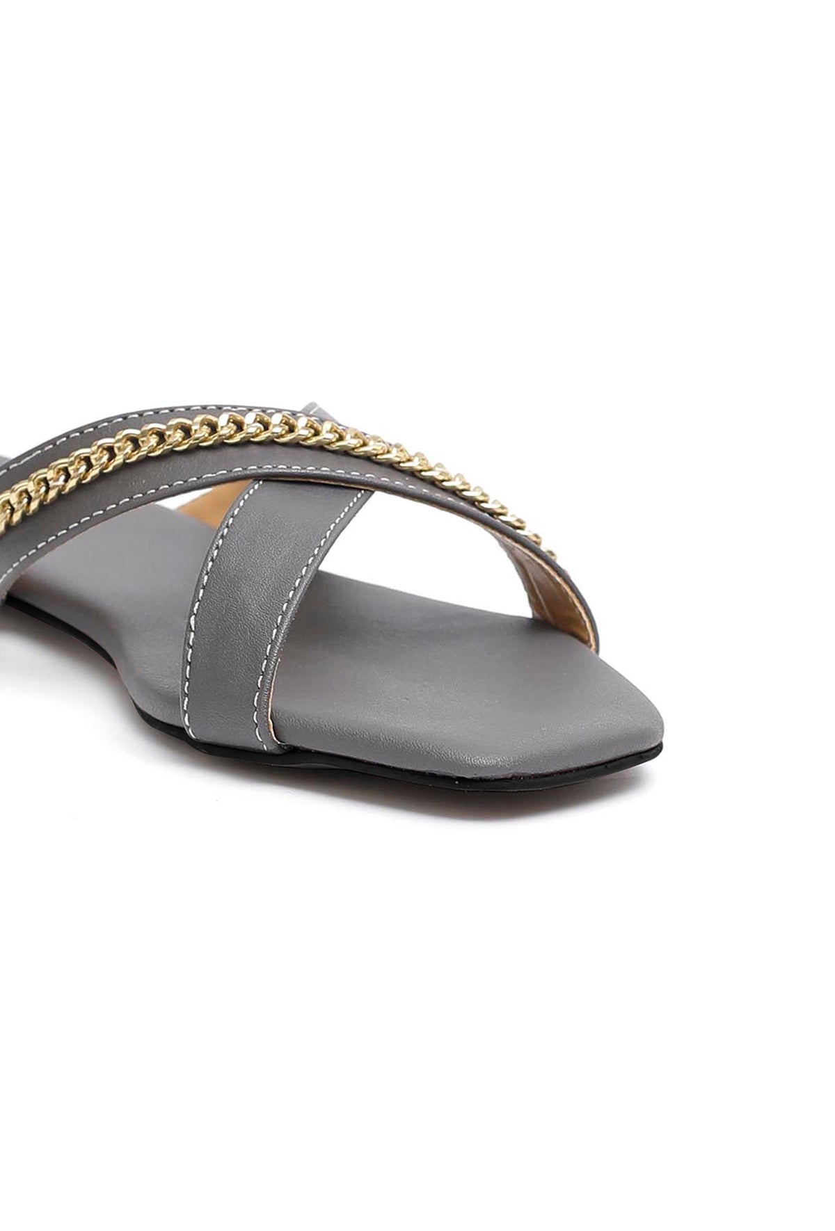 Sepia Grey Criss Cross Cruelty-Free Leather Flats サイズ EU38