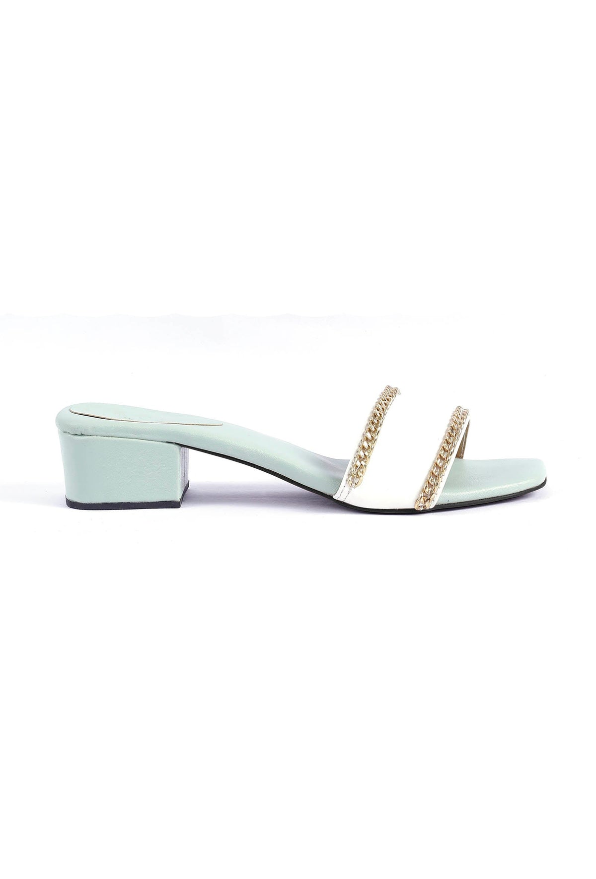 Ice Blue and White Gold Chain Cruelty-Free Leather Heels サイズ EU37