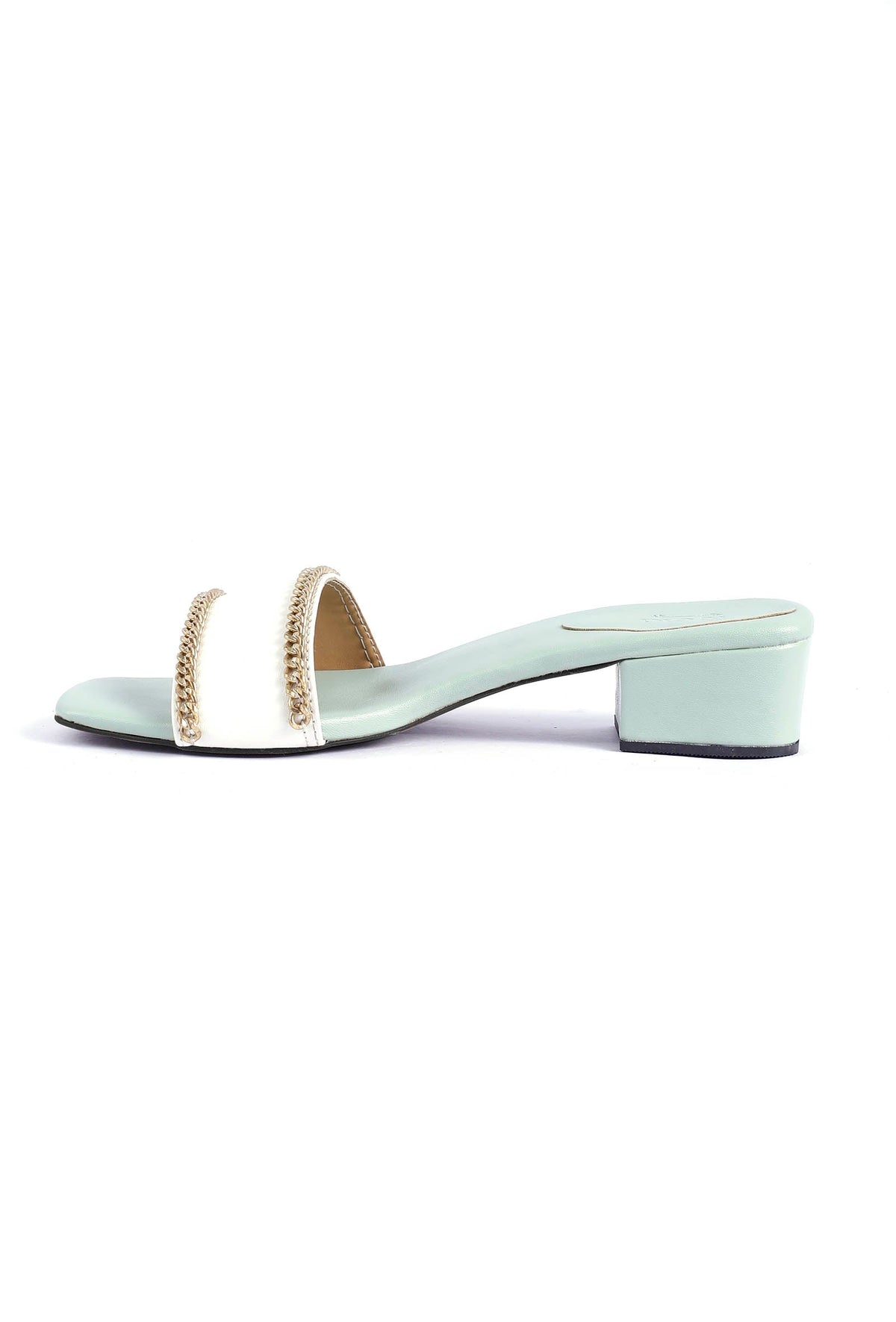 Ice Blue and White Gold Chain Cruelty-Free Leather Heels サイズ EU37