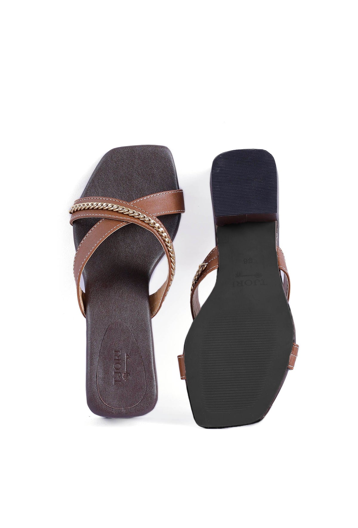 Tan Brown Criss Cross Cruelty-Free Leather Heels サイズ EU35