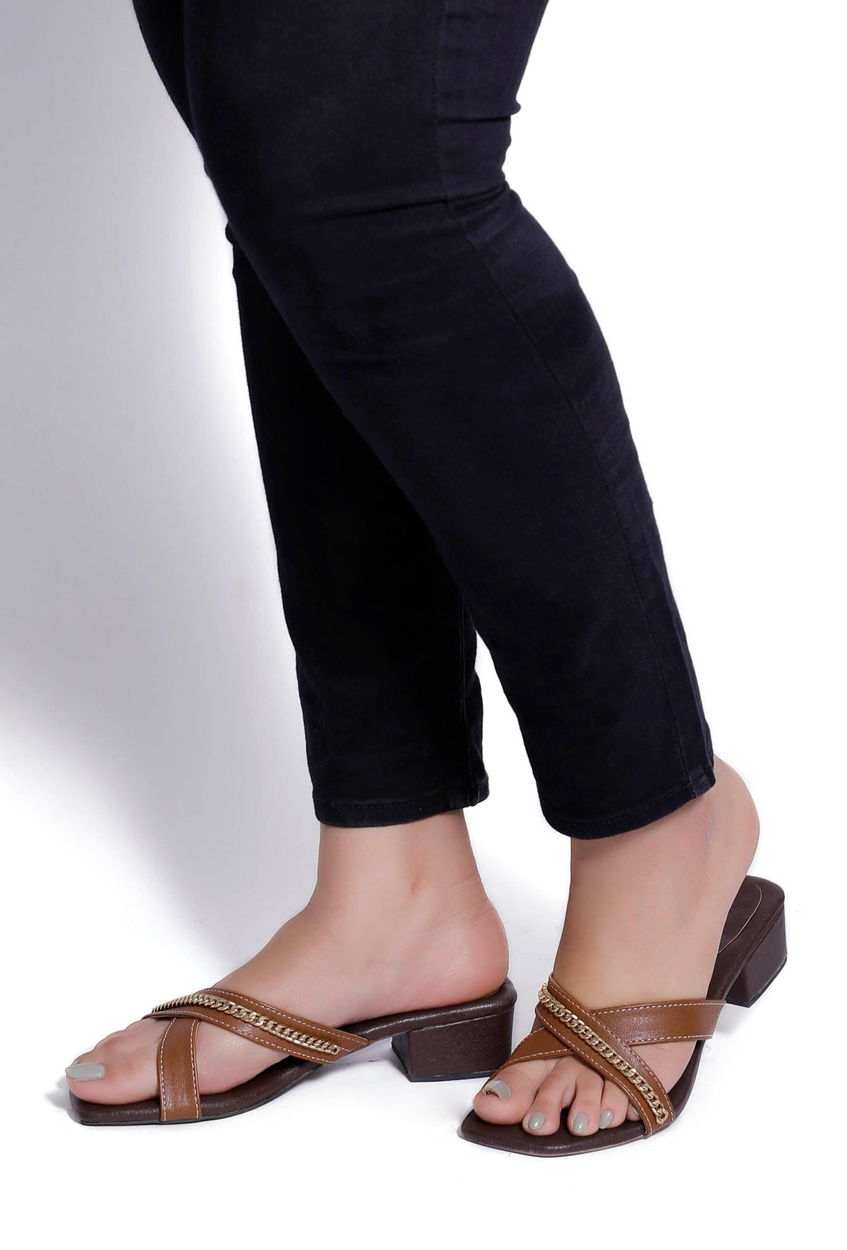 Tan Brown Criss Cross Cruelty-Free Leather Heels サイズ EU39