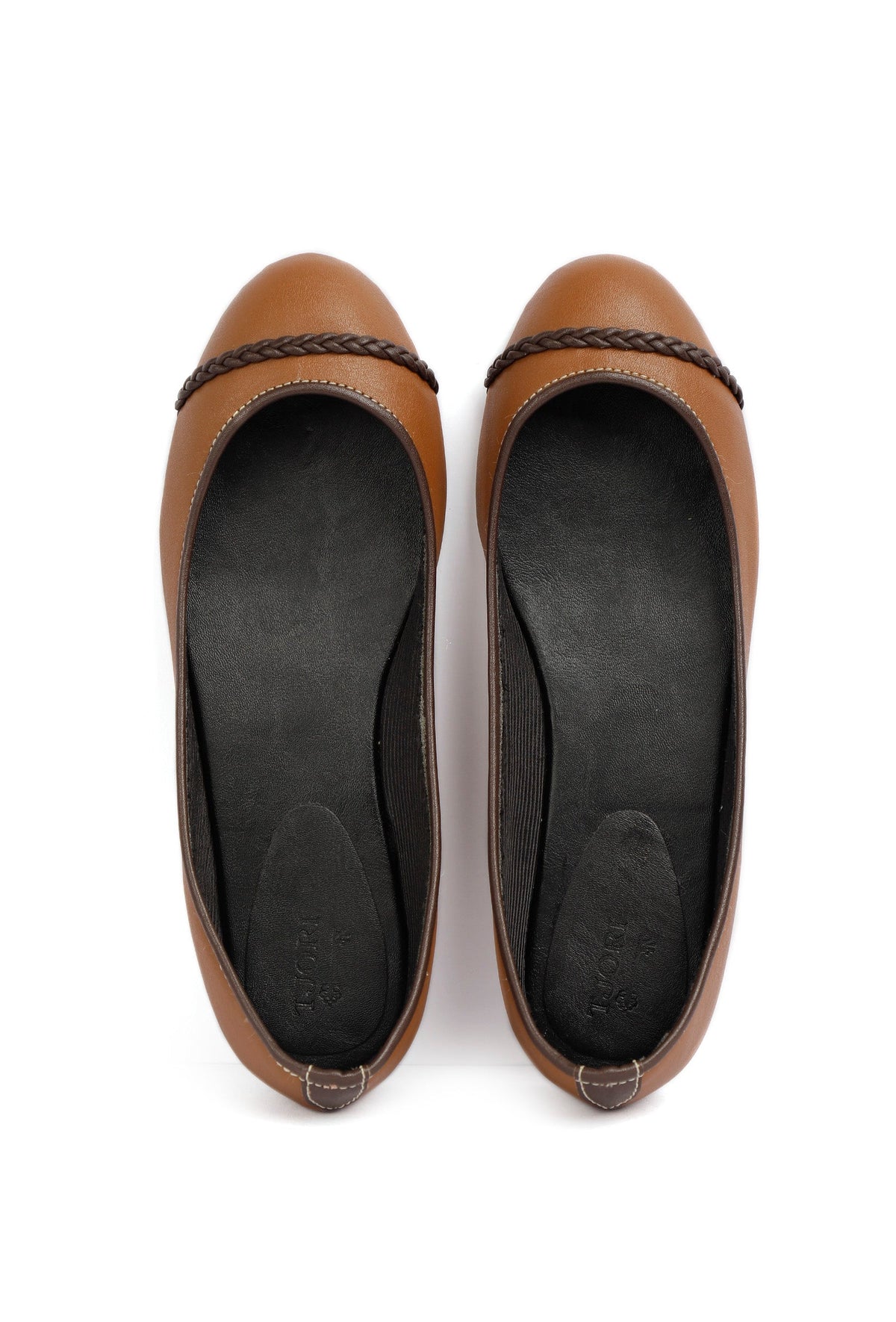 Tan Brown Cruelty Free Leather Flat Ballerinas サイズ EU38