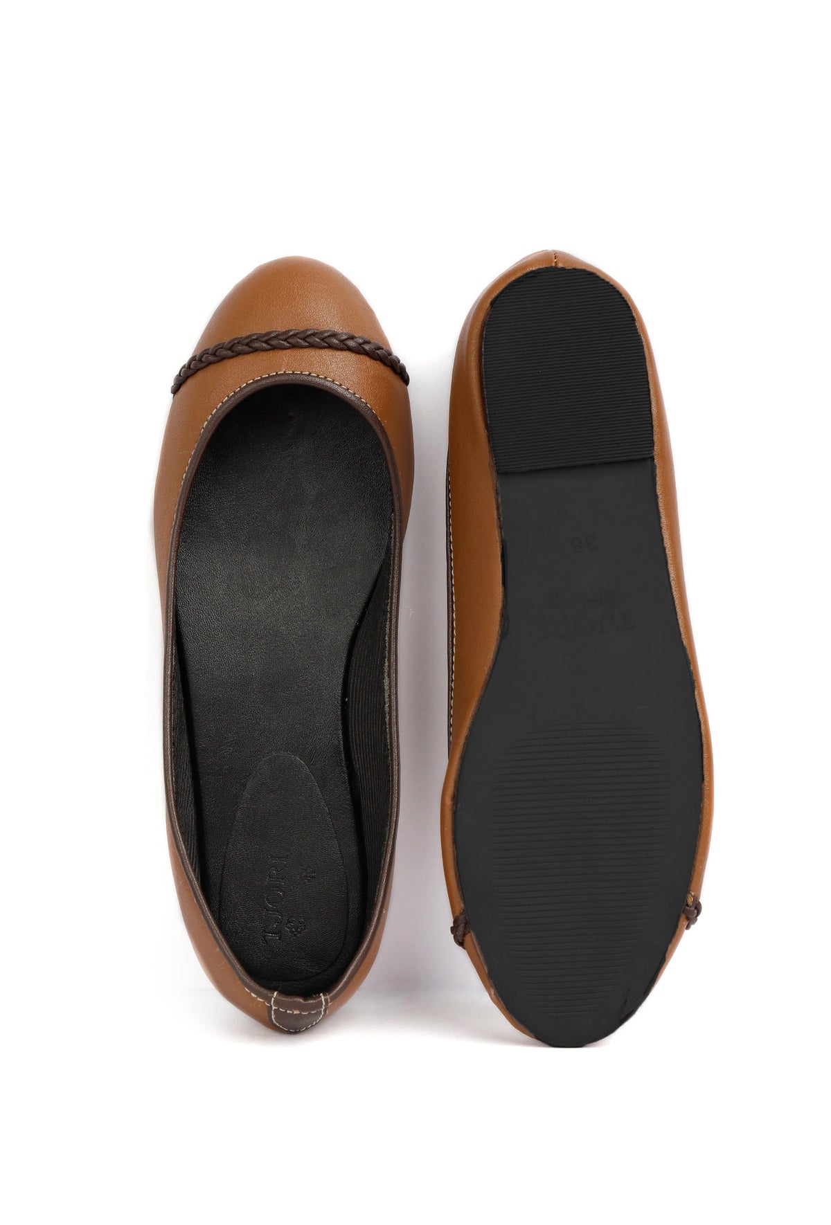 Tan Brown Cruelty Free Leather Flat Ballerinas サイズ EU37