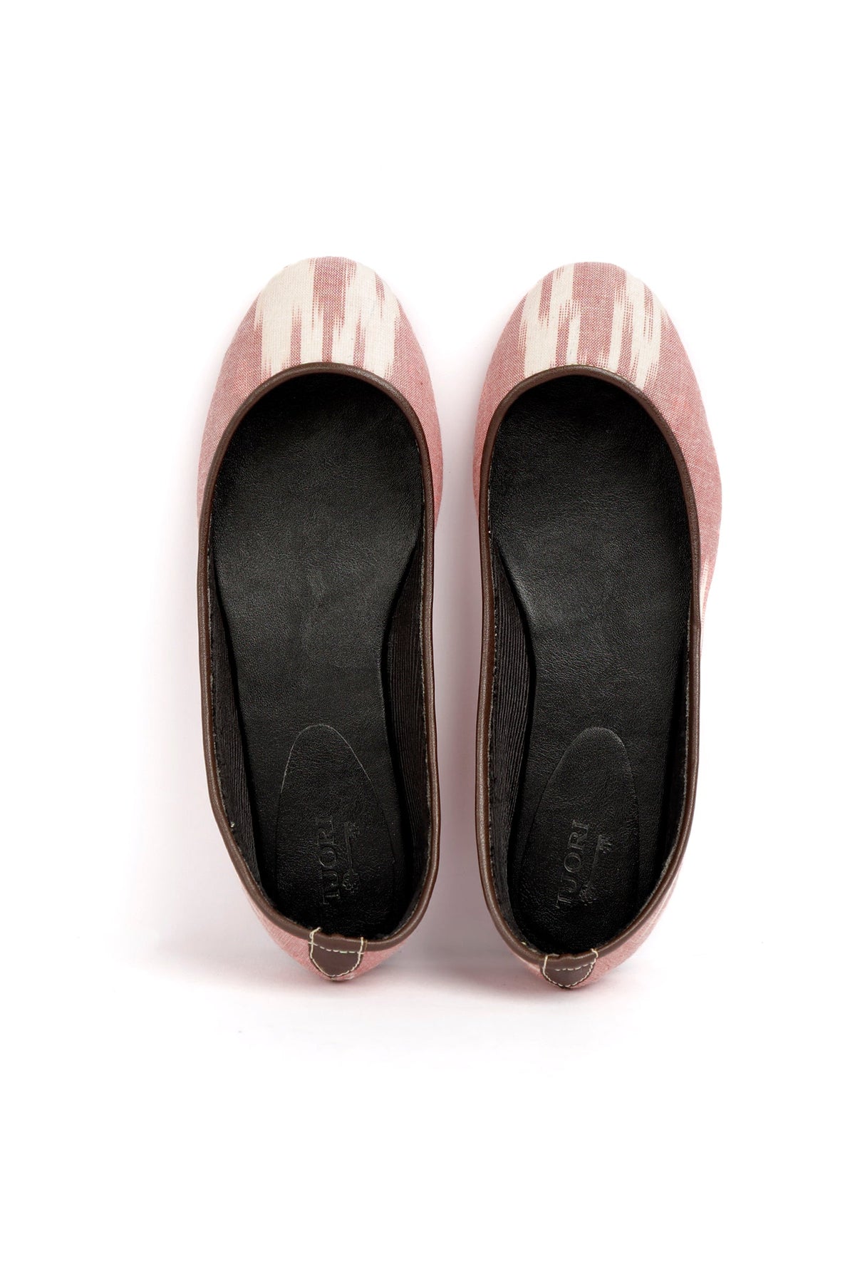Pink and White Ikat Cruelty Free Leather Flat Ballerinas サイズ EU38