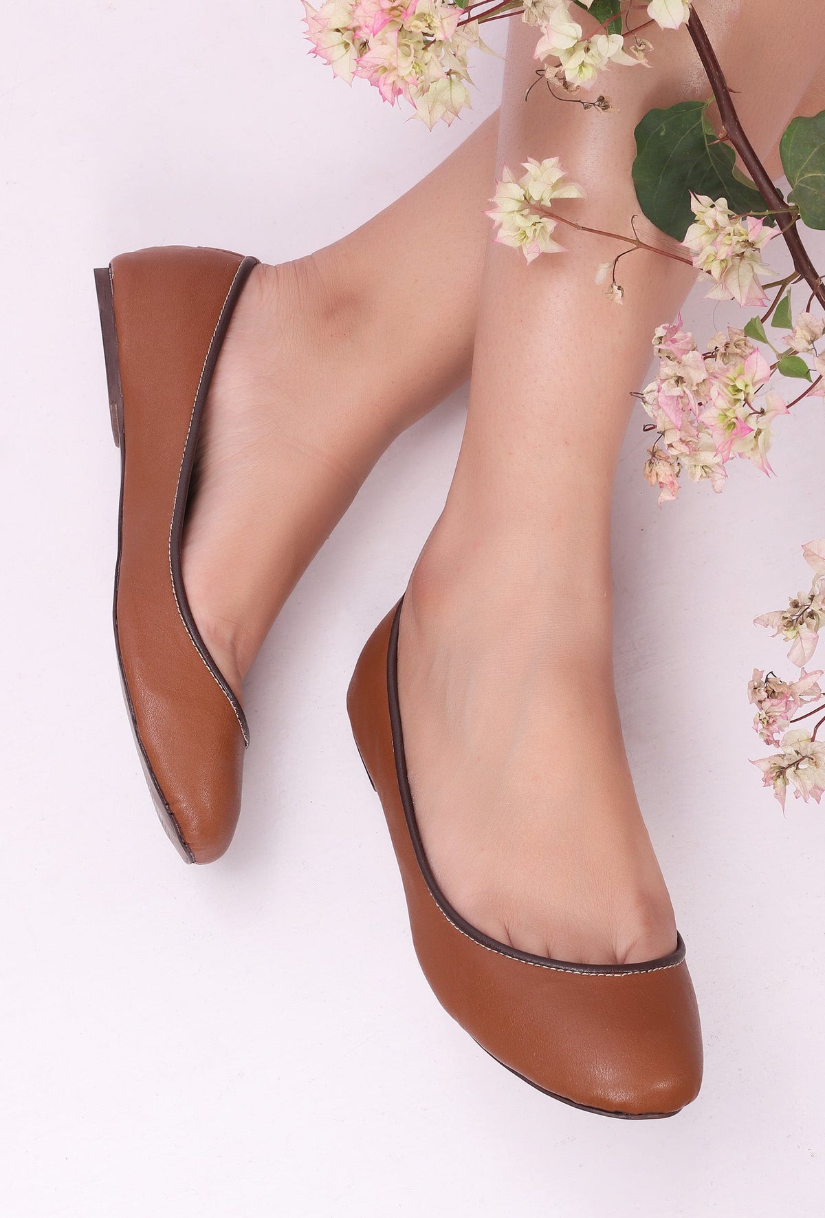 Brown Cruelty Free Leather Flat Ballerinas サイズ EU40