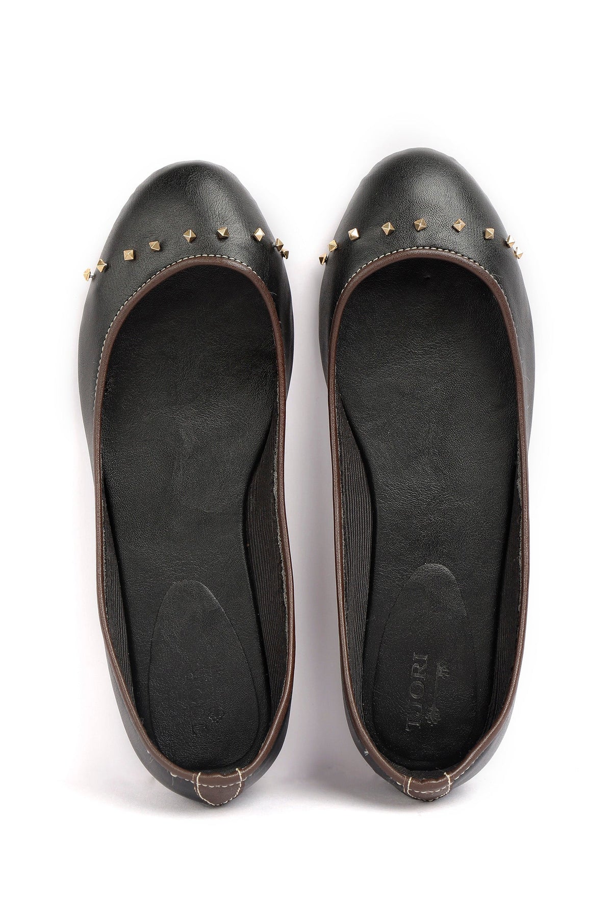 Black Beads Cruelty Free Leather Flat Ballerinas サイズ EU40