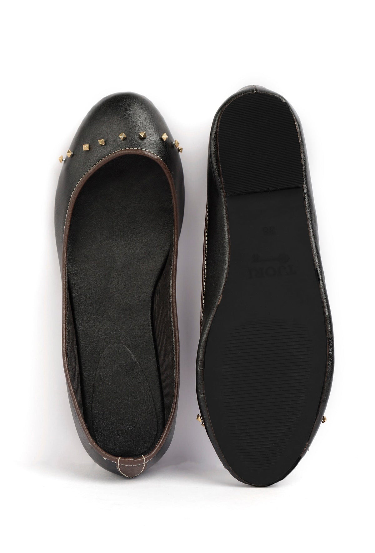 Black Beads Cruelty Free Leather Flat Ballerinas サイズ EU41