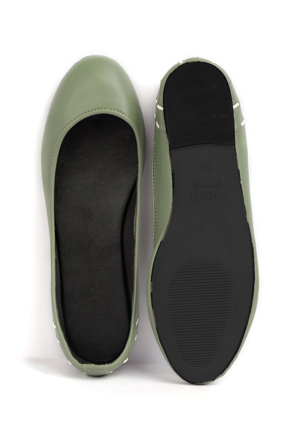 Sage Green Cruelty Free Leather Flat Ballerinas サイズ EU39