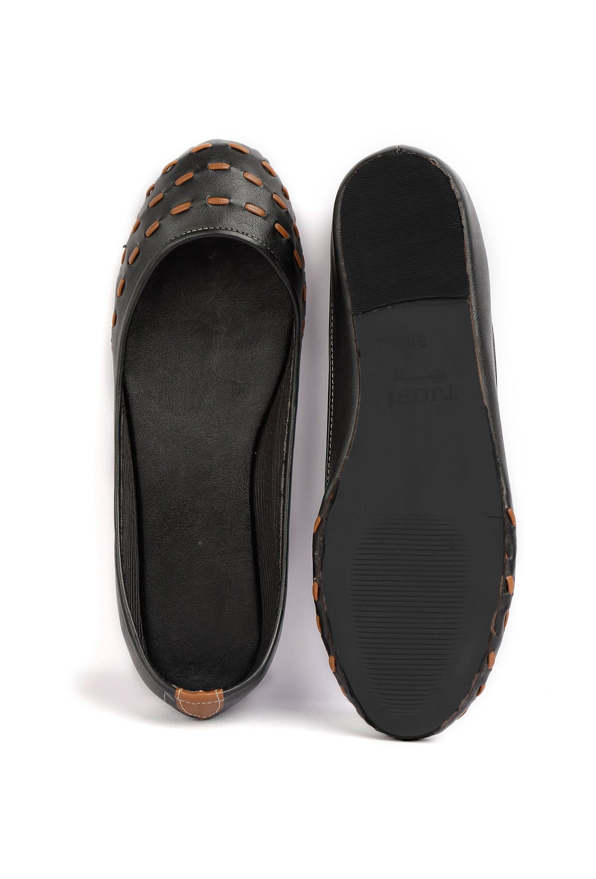 Onyx Black Cruelty Free Leather Flat Ballerinas サイズ EU41