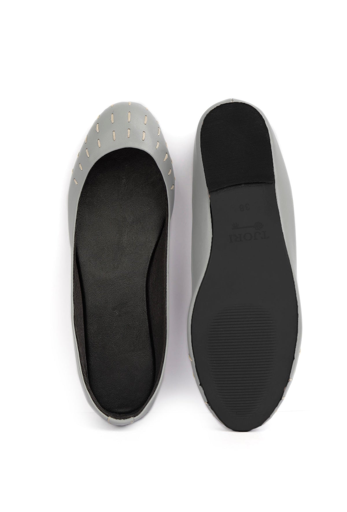 Steel Grey Cruelty Free Leather Flat Ballerinas サイズ EU38
