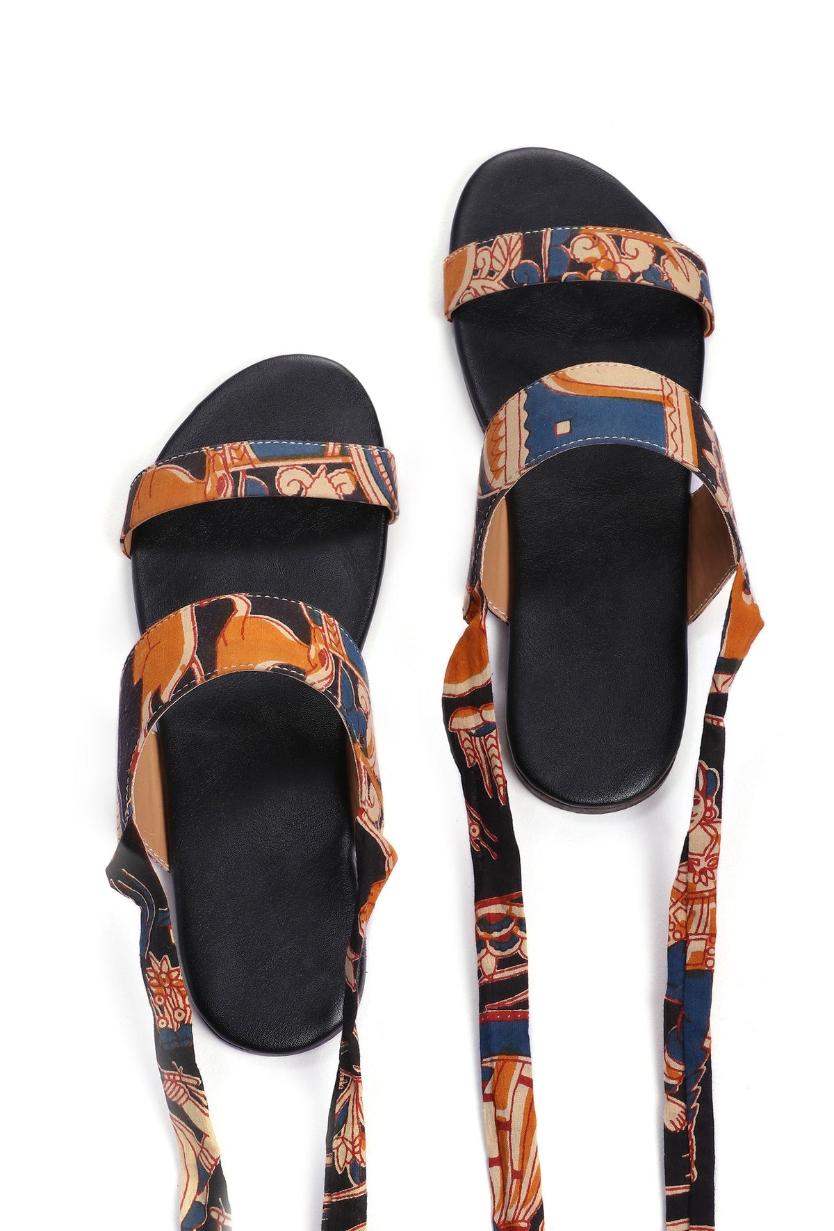 Black Kalamkari Tie Up Flats サイズ EU39
