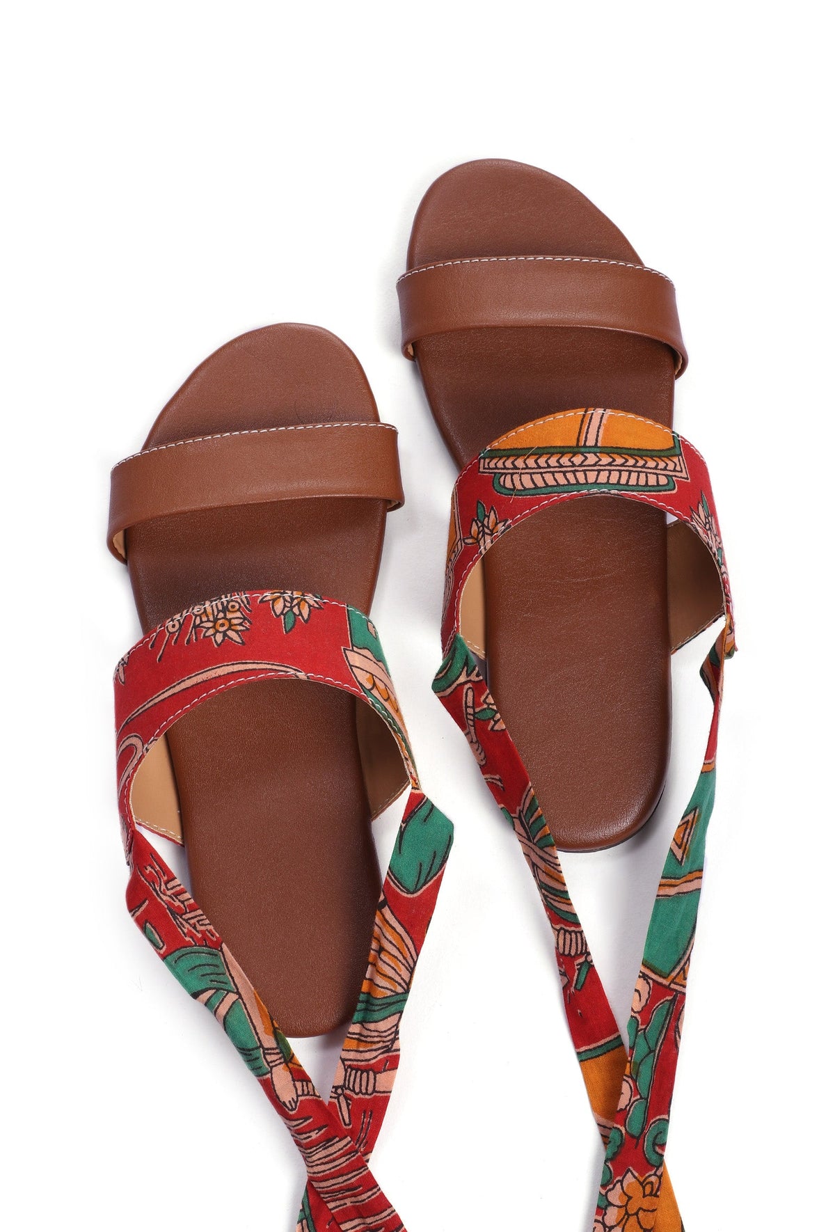 Red Kalamkari Tie Up Flats サイズ EU37