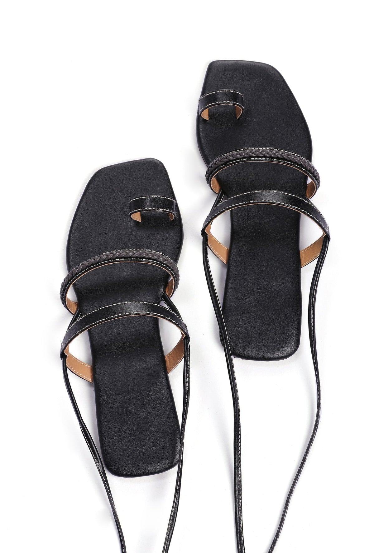 Charcoal Black Braided Tie Up Flats サイズ EU37