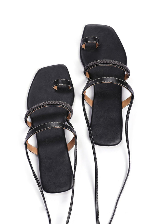 Charcoal Black Braided Tie Up Flats サイズ EU38