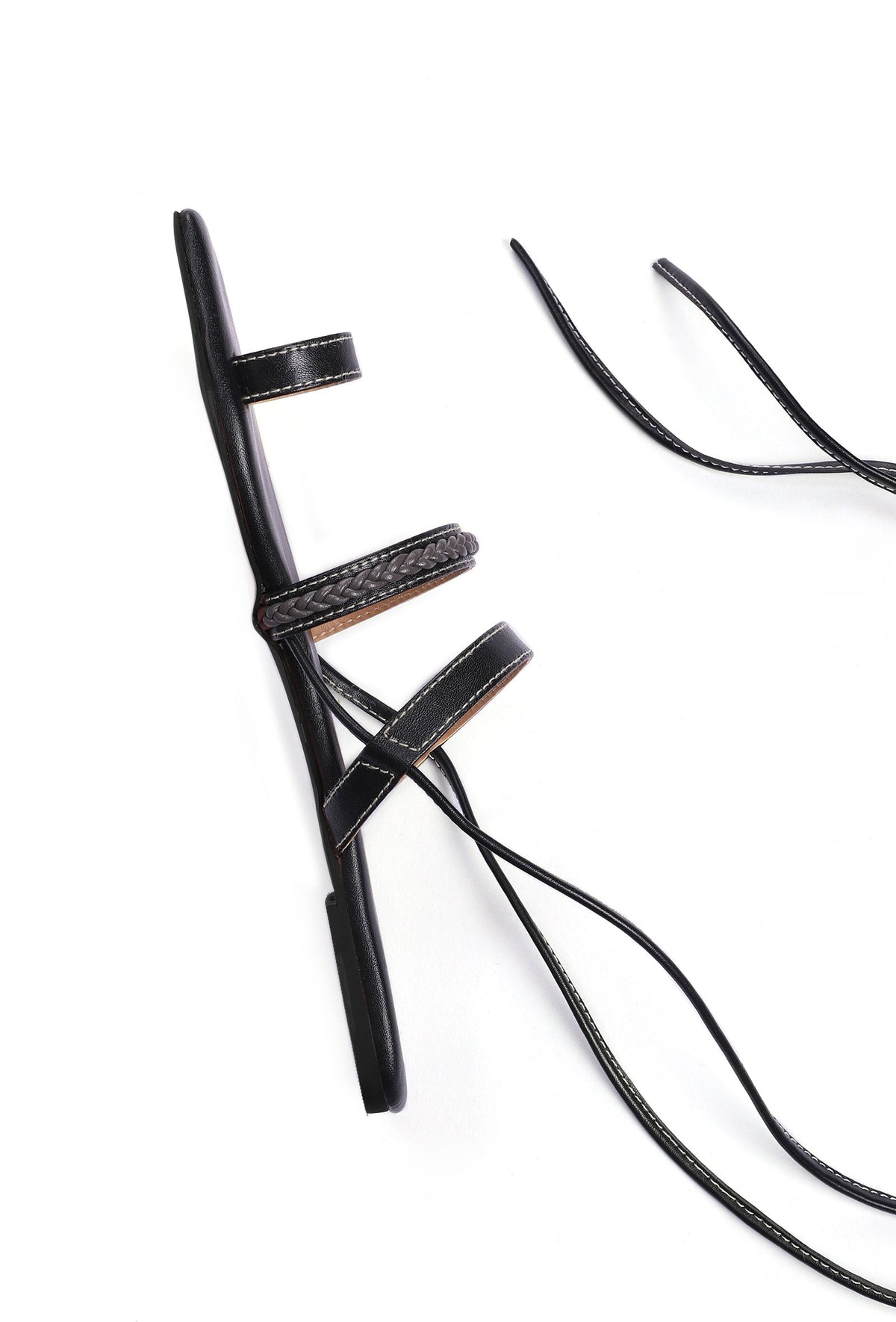 Charcoal Black Braided Tie Up Flats サイズ EU39