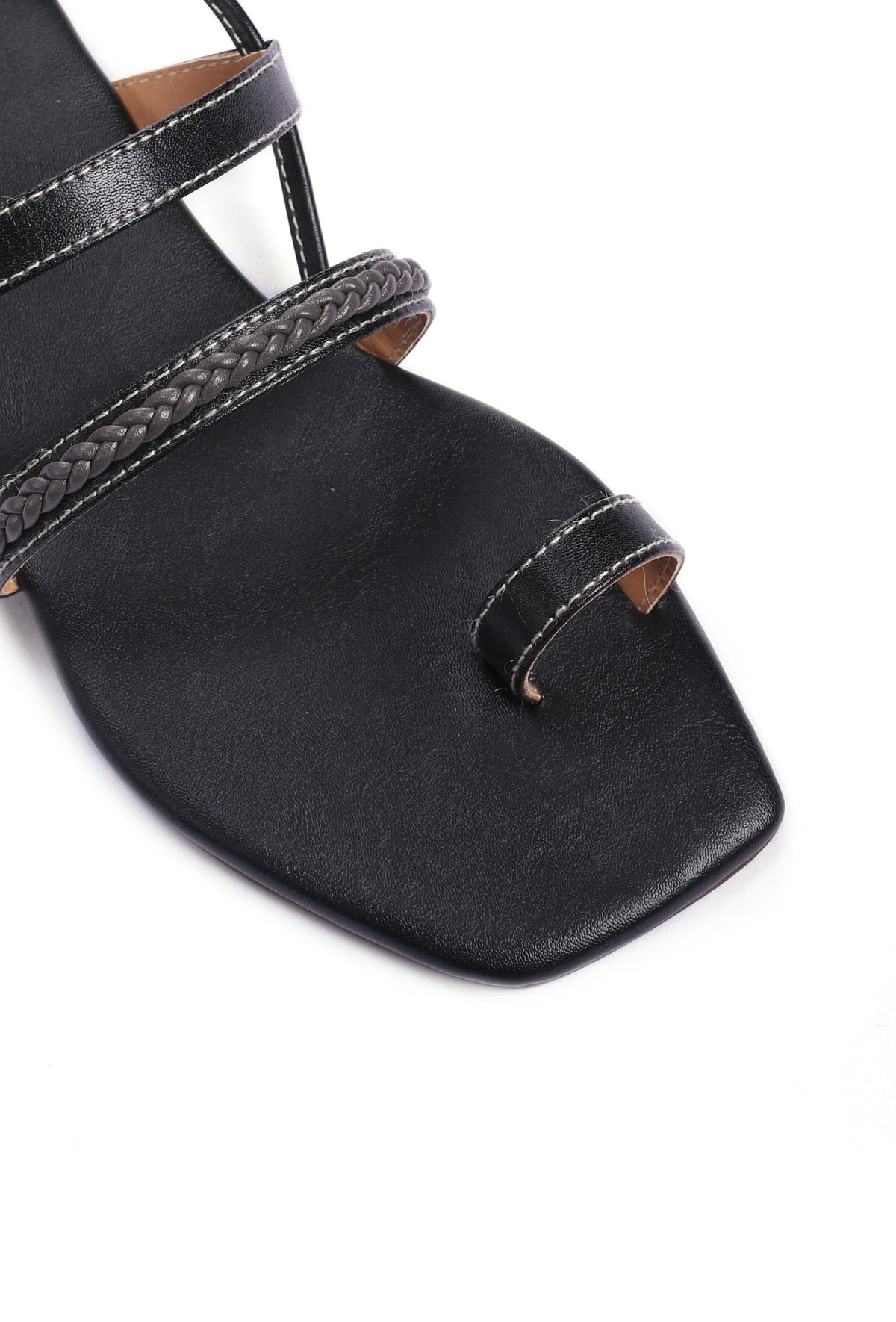 Charcoal Black Braided Tie Up Flats サイズ EU38