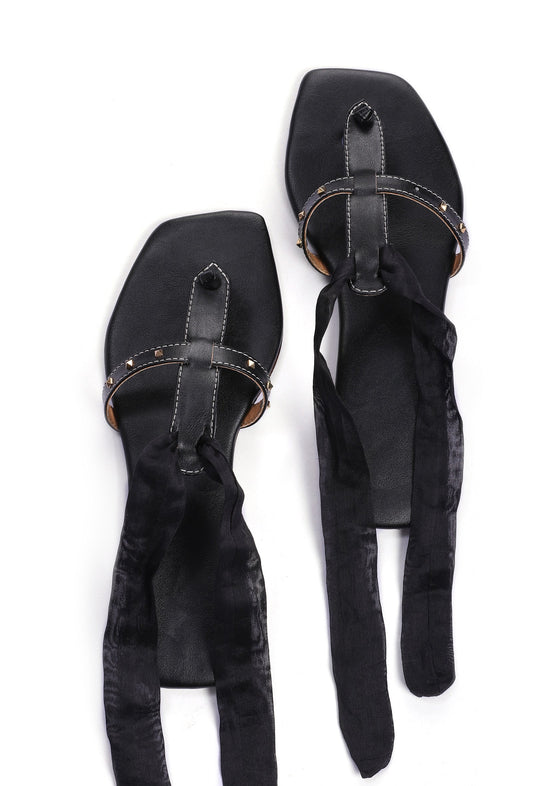 Onyx Black Braided Tie Up Flats サイズ EU38