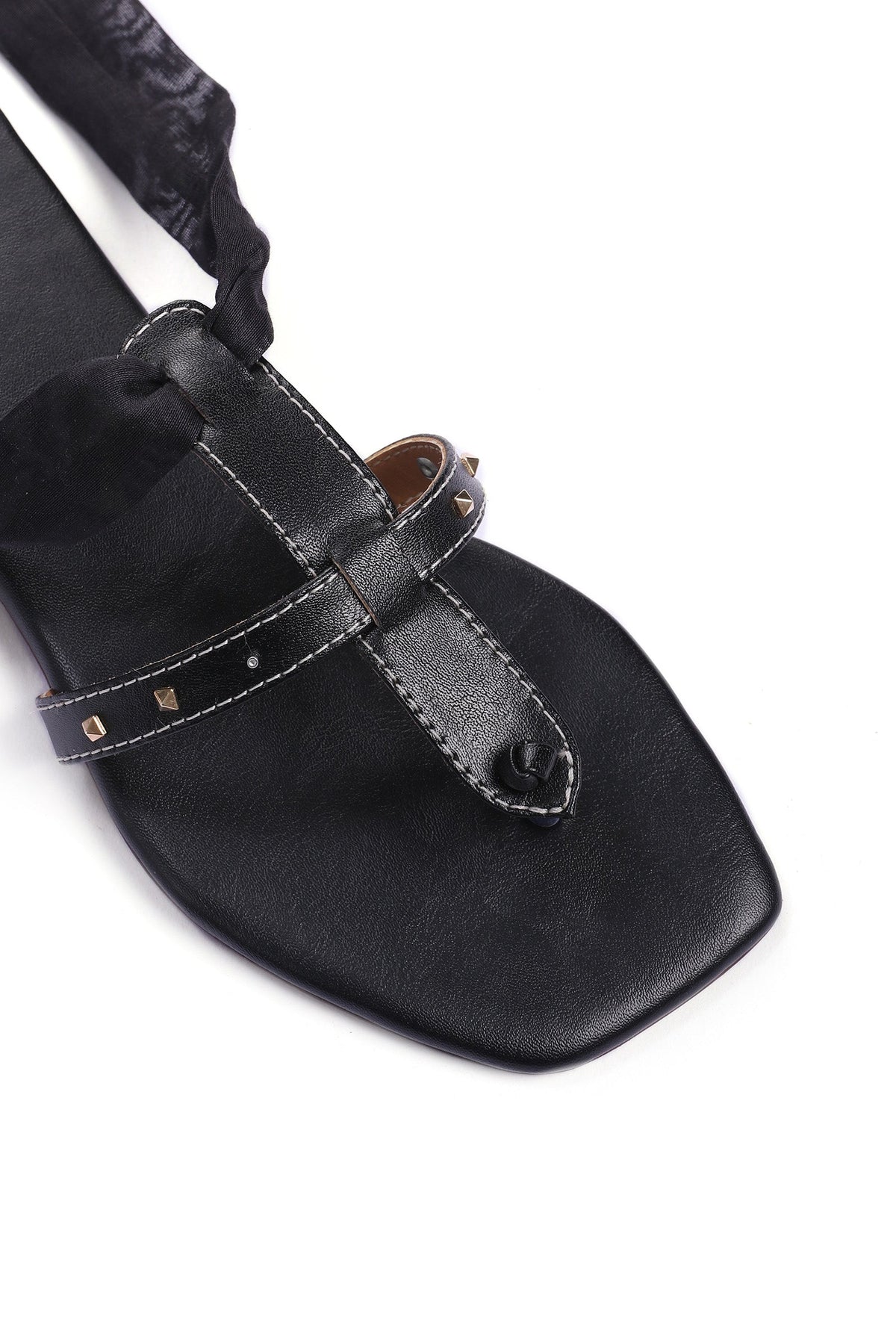 Onyx Black Braided Tie Up Flats サイズ EU35