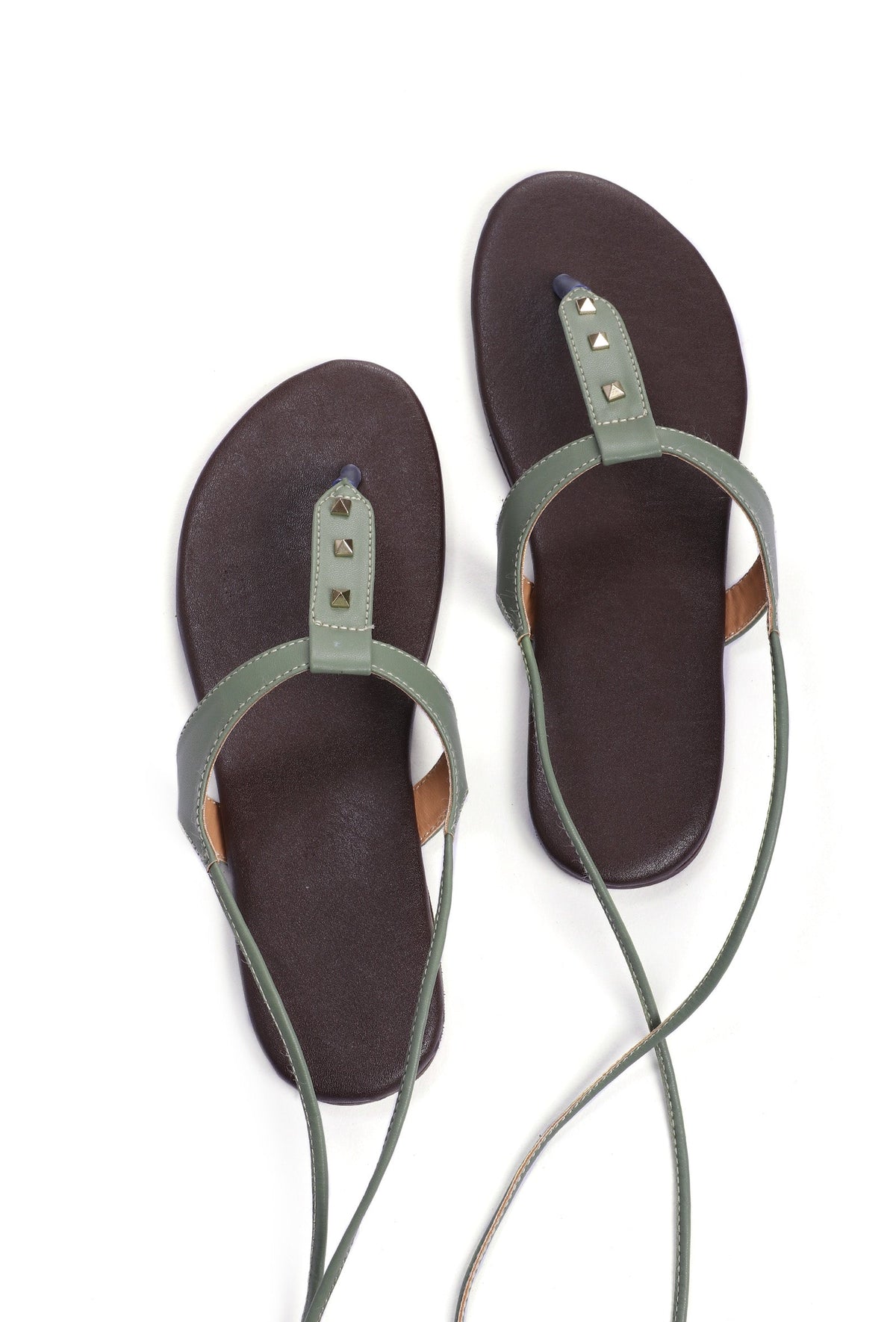 Olive Green Summer Tie Up Flats サイズ EU36