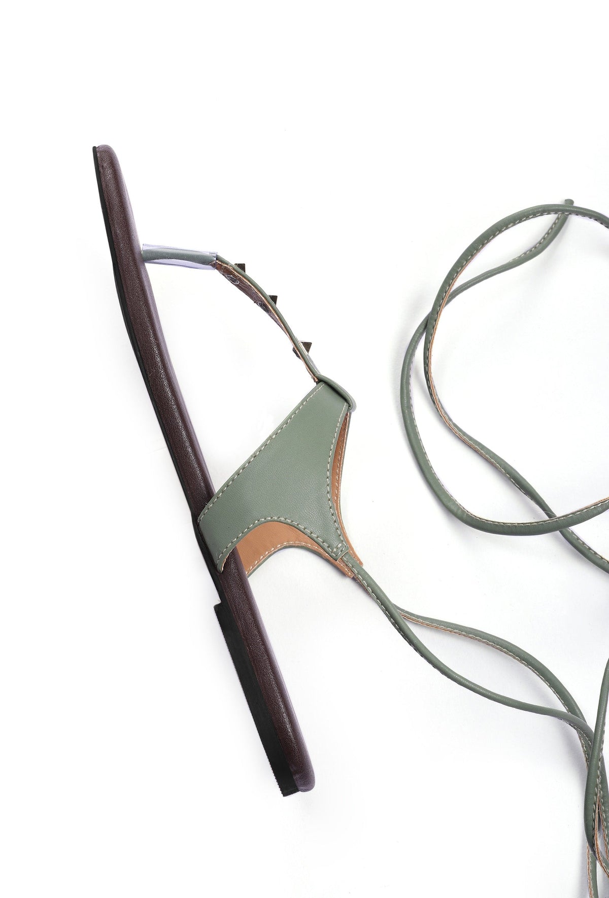 Olive Green Summer Tie Up Flats サイズ EU38