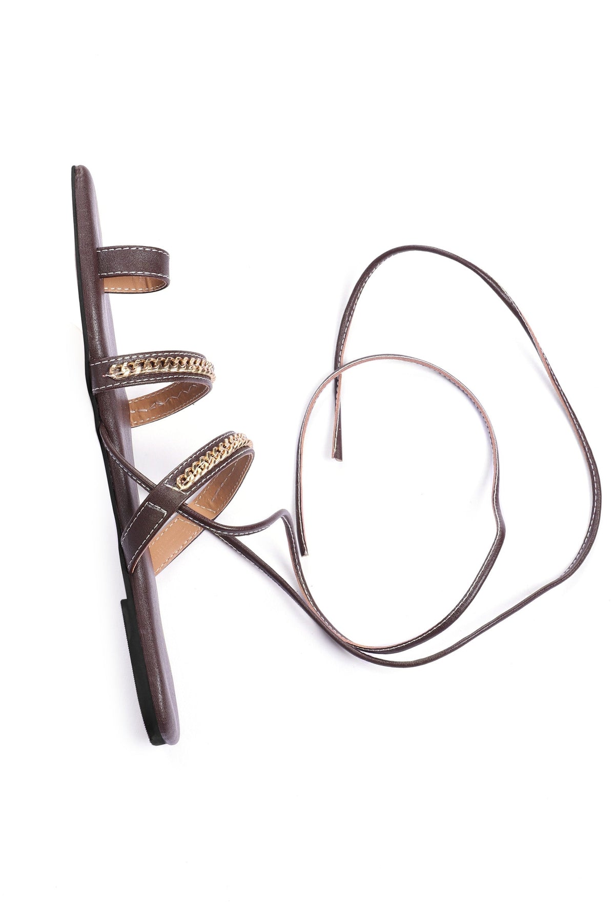 Brown Linked Chain Summer Tie Up Flats サイズ EU42