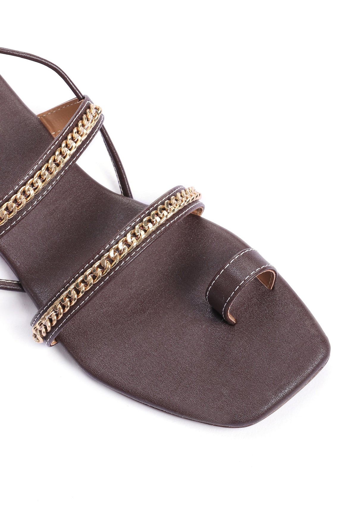 Brown Linked Chain Summer Tie Up Flats サイズ EU41
