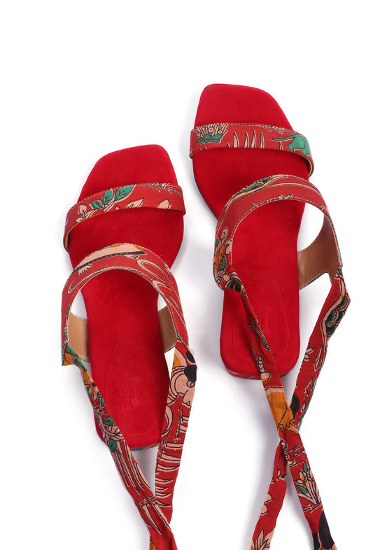 Scarlet Red Kalamkari Tie Up Heels サイズ EU36