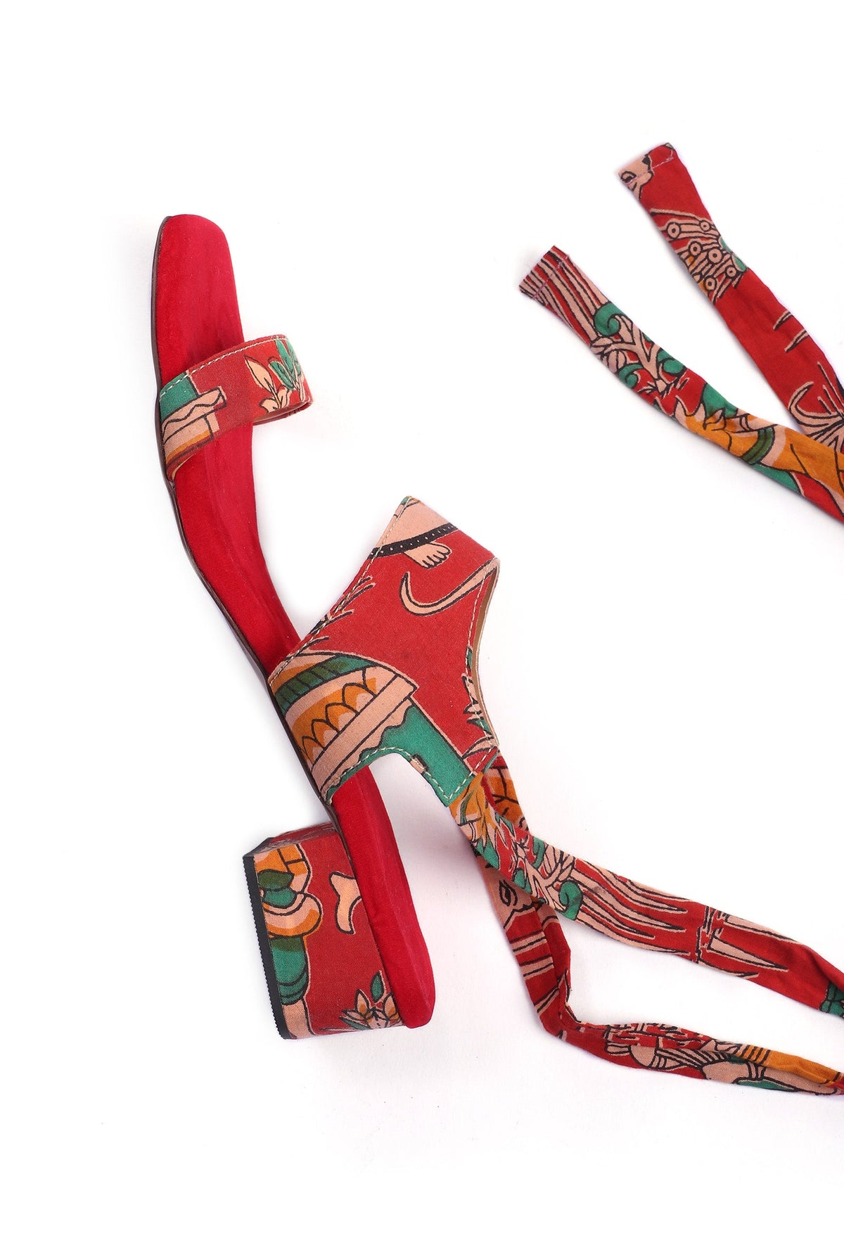 Scarlet Red Kalamkari Tie Up Heels サイズ EU35