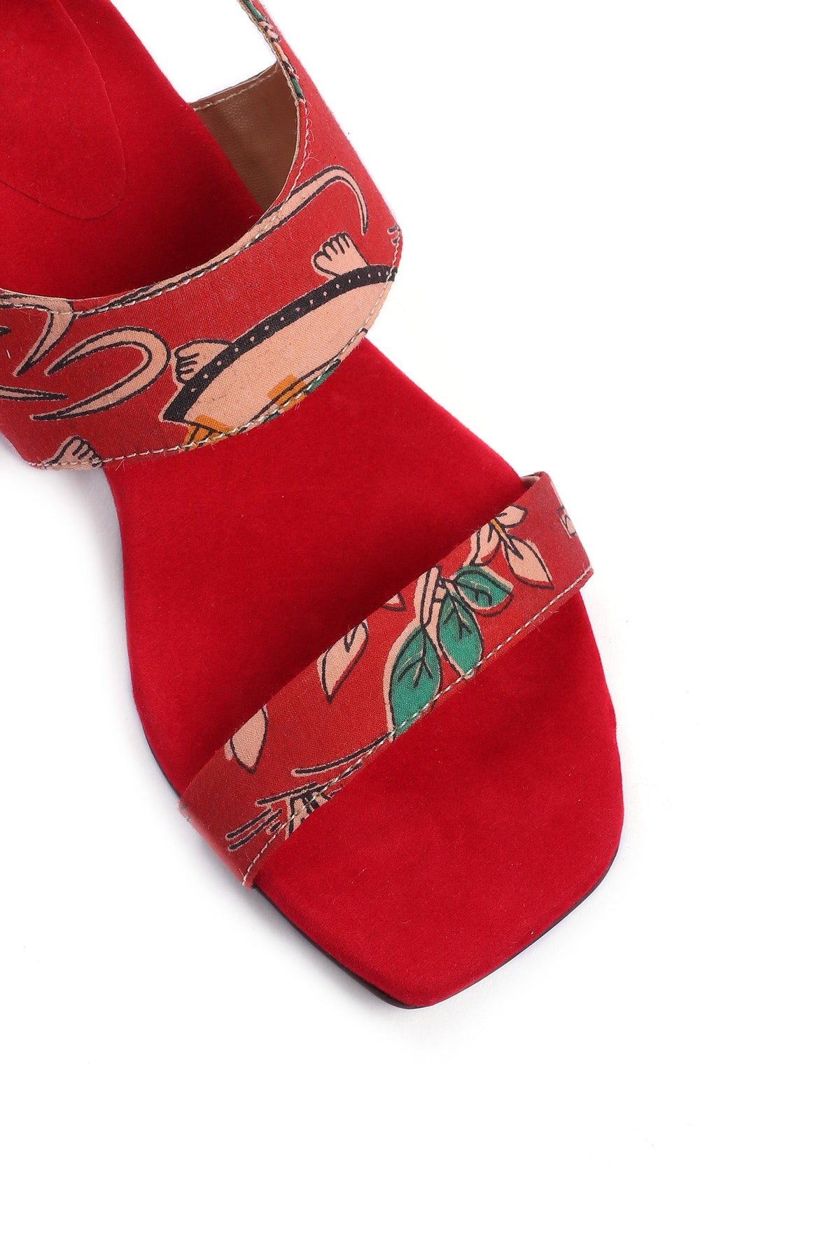 Scarlet Red Kalamkari Tie Up Heels サイズ EU35