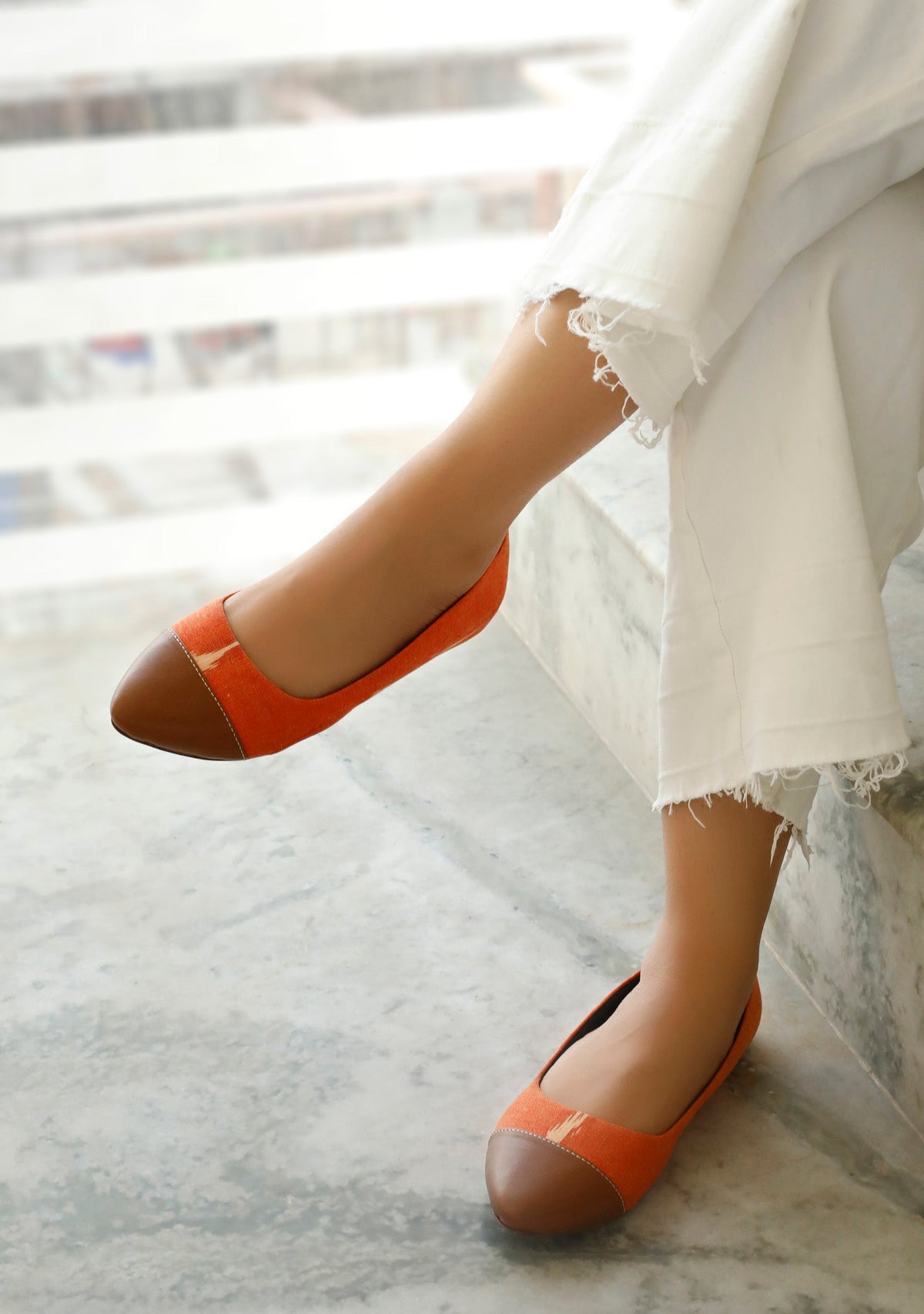 Tangerine Orange Cruelty Free Leather Ballerinas サイズ EU39