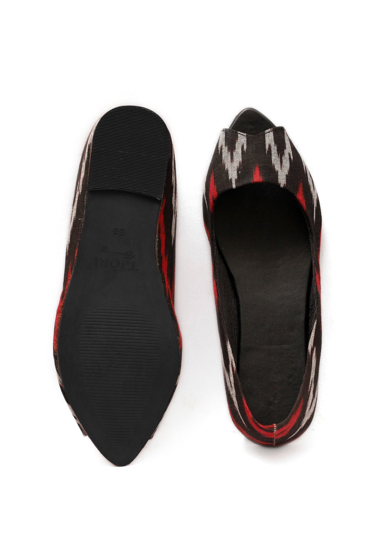 Black Ikkat Cruelty Free Leather Flat Ballerinas サイズ EU38