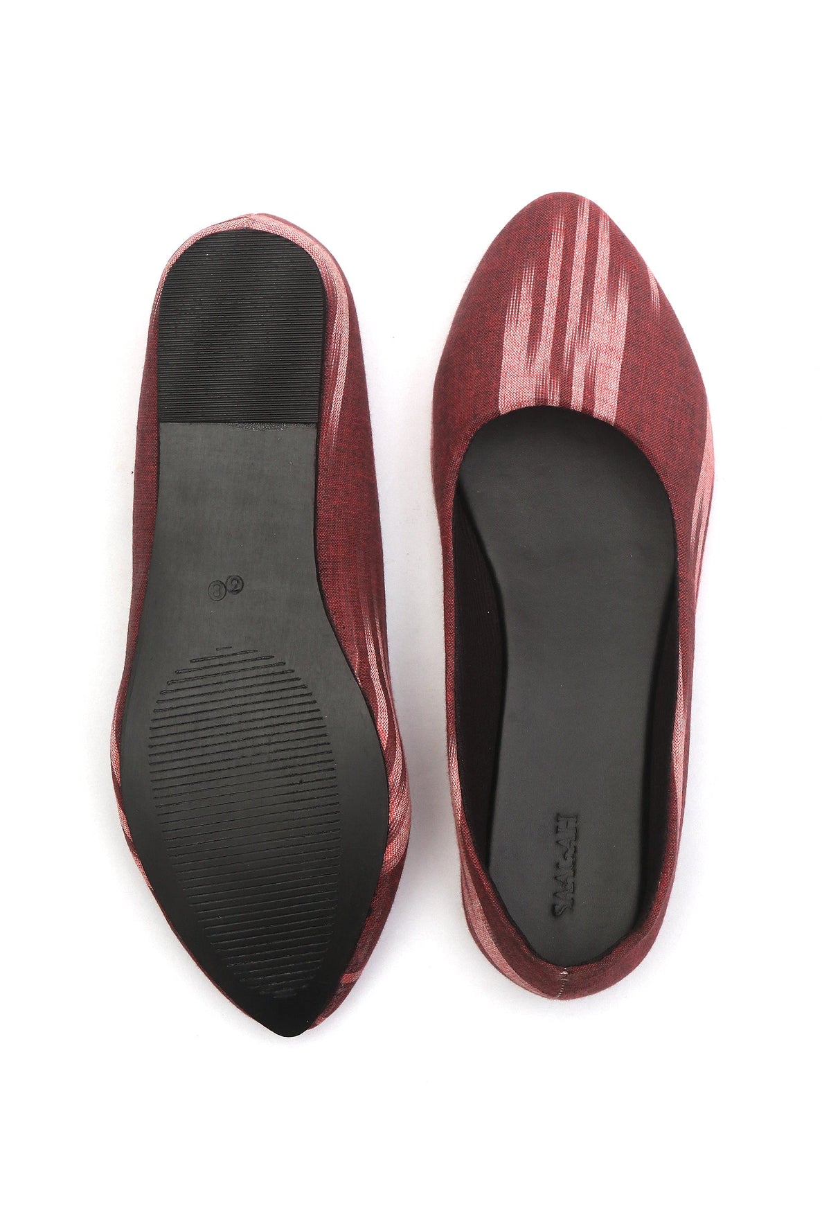 Maroon Ikkat Cruelty Free Leather Flat Ballerinas サイズ EU36
