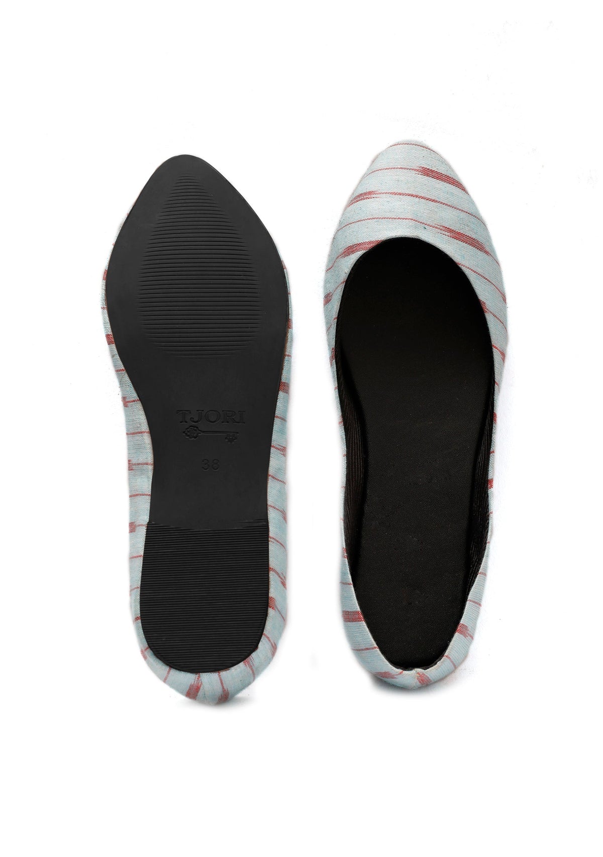 Ice Blue & Red Ikkat Cruelty Free Leather Flat Ballerinas サイズ EU37