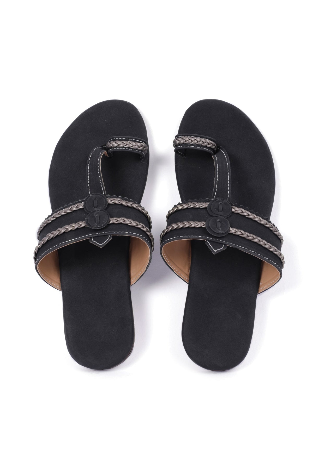 Black Cruelty Free Leather Inspired Kolhapuri with Silver Braidings サイズ EU38