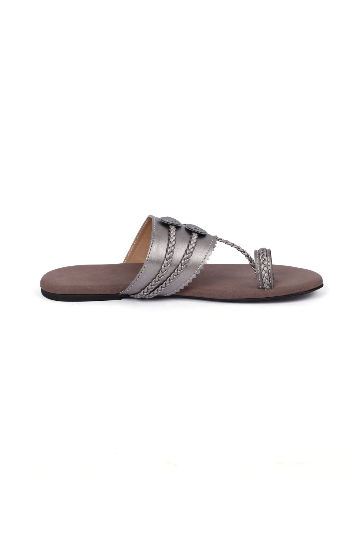 Silver and Brown Cruelty-Free Leather Kolhapuri Chappals サイズ EU37
