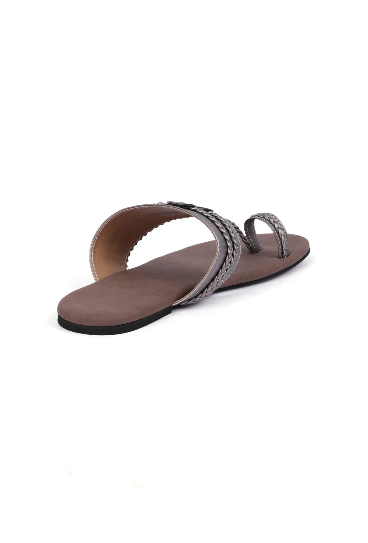 Silver and Brown Cruelty-Free Leather Kolhapuri Chappals サイズ EU40